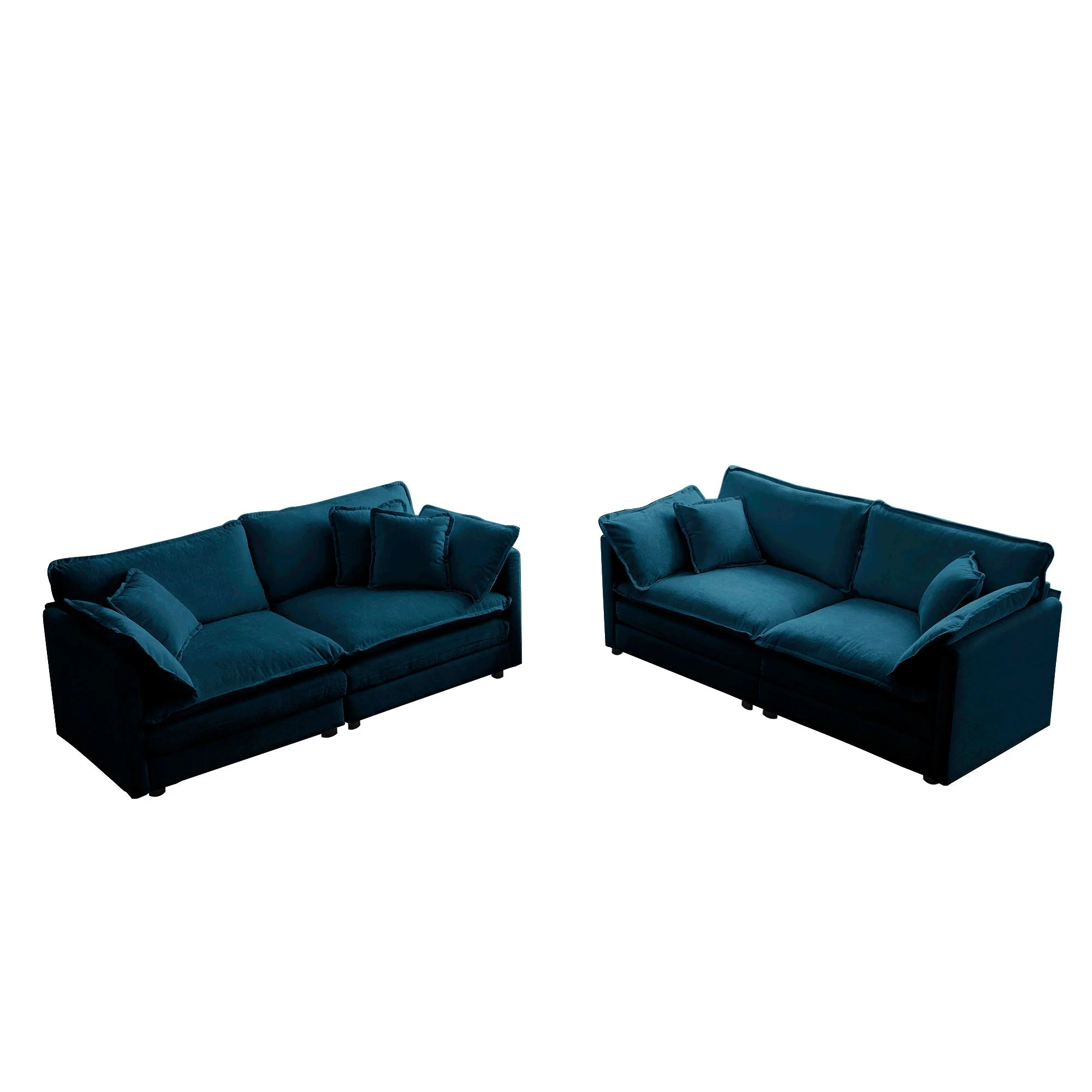 2-Piece Living Room Sofa Set in Blue Chenille - Image 4