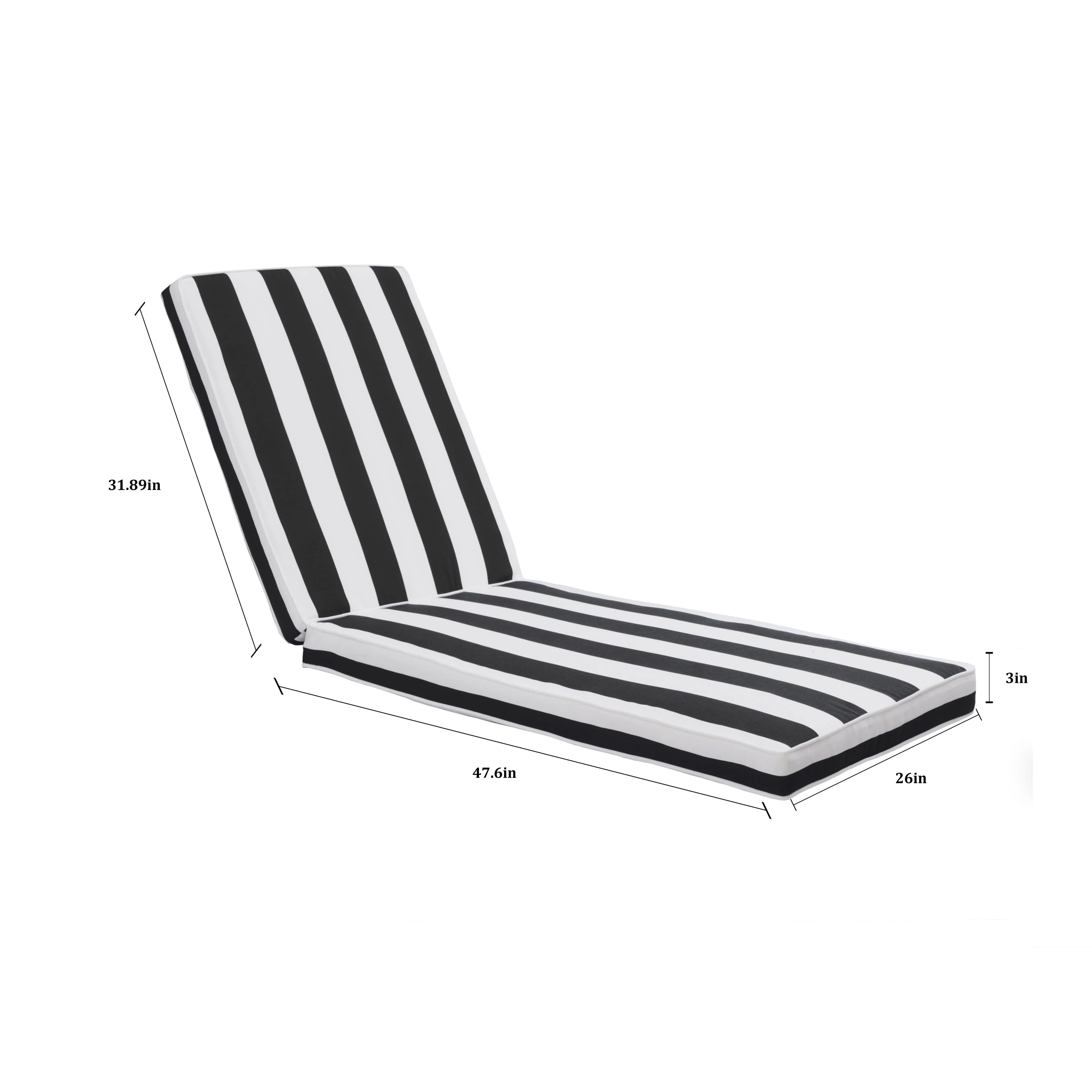 2-Piece Outdoor Chaise Lounge Chair Cushion Set – Black/White Stripe - Image 3