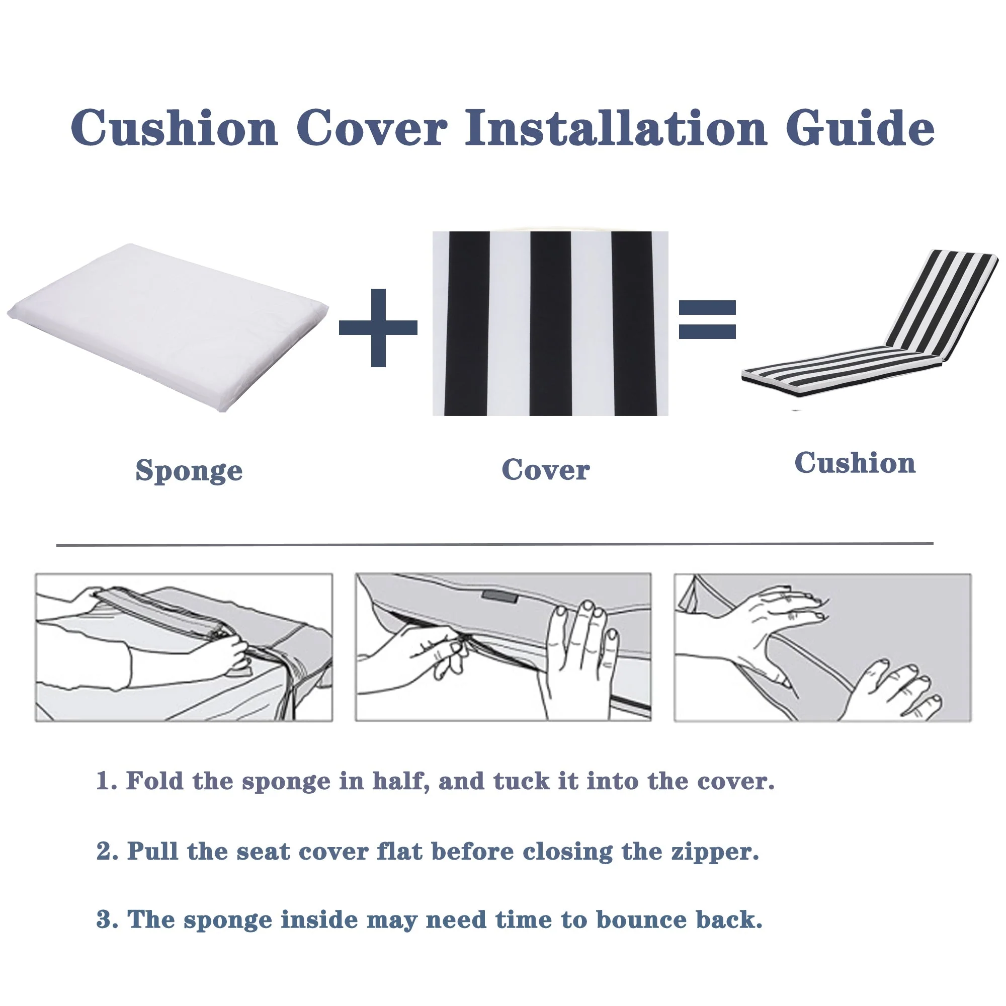 2-Piece Outdoor Chaise Lounge Chair Cushion Set – Black/White Stripe - Image 4