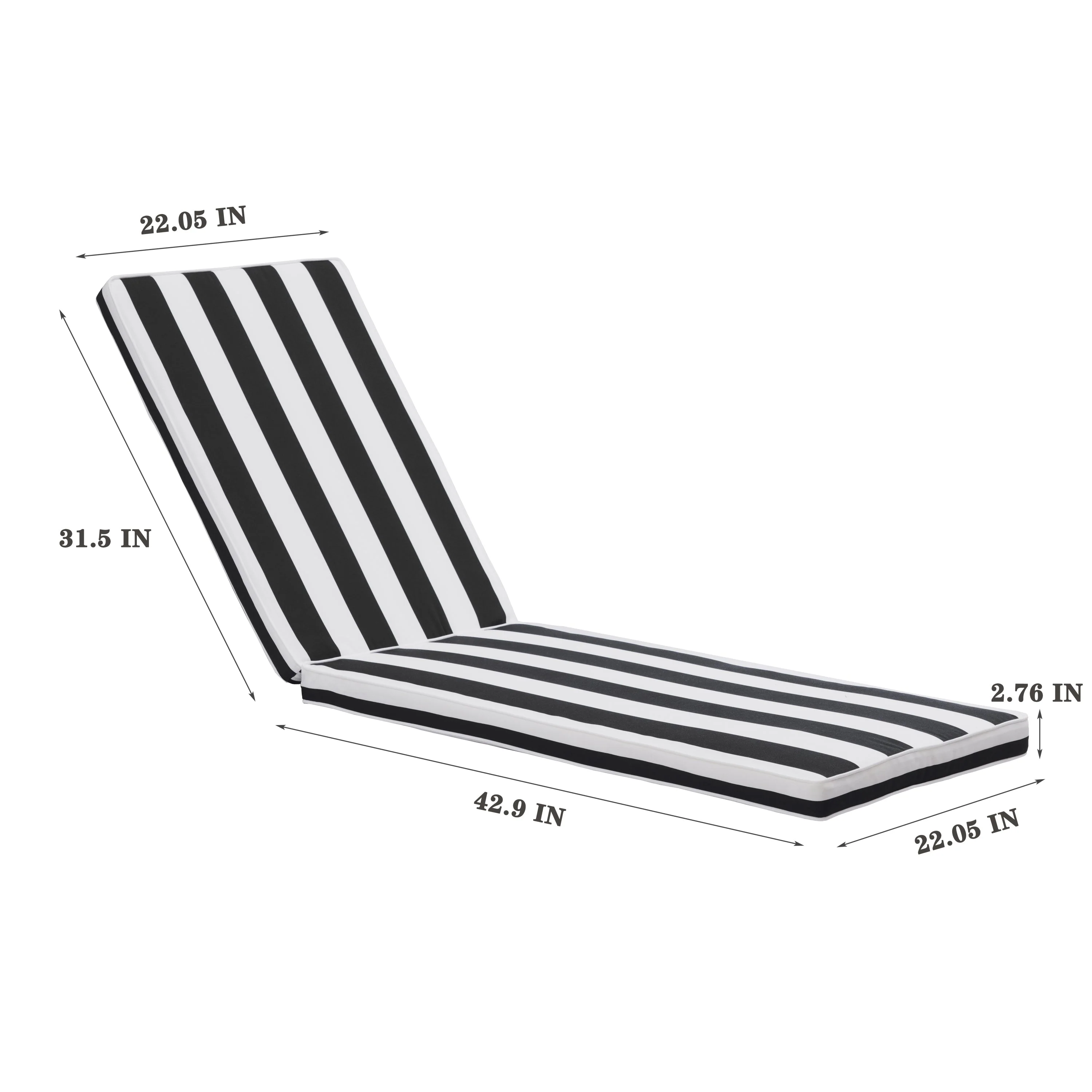 2-Piece Outdoor Chaise Lounge Chair Cushion Set, Black & White Striped Polyester - Image 3