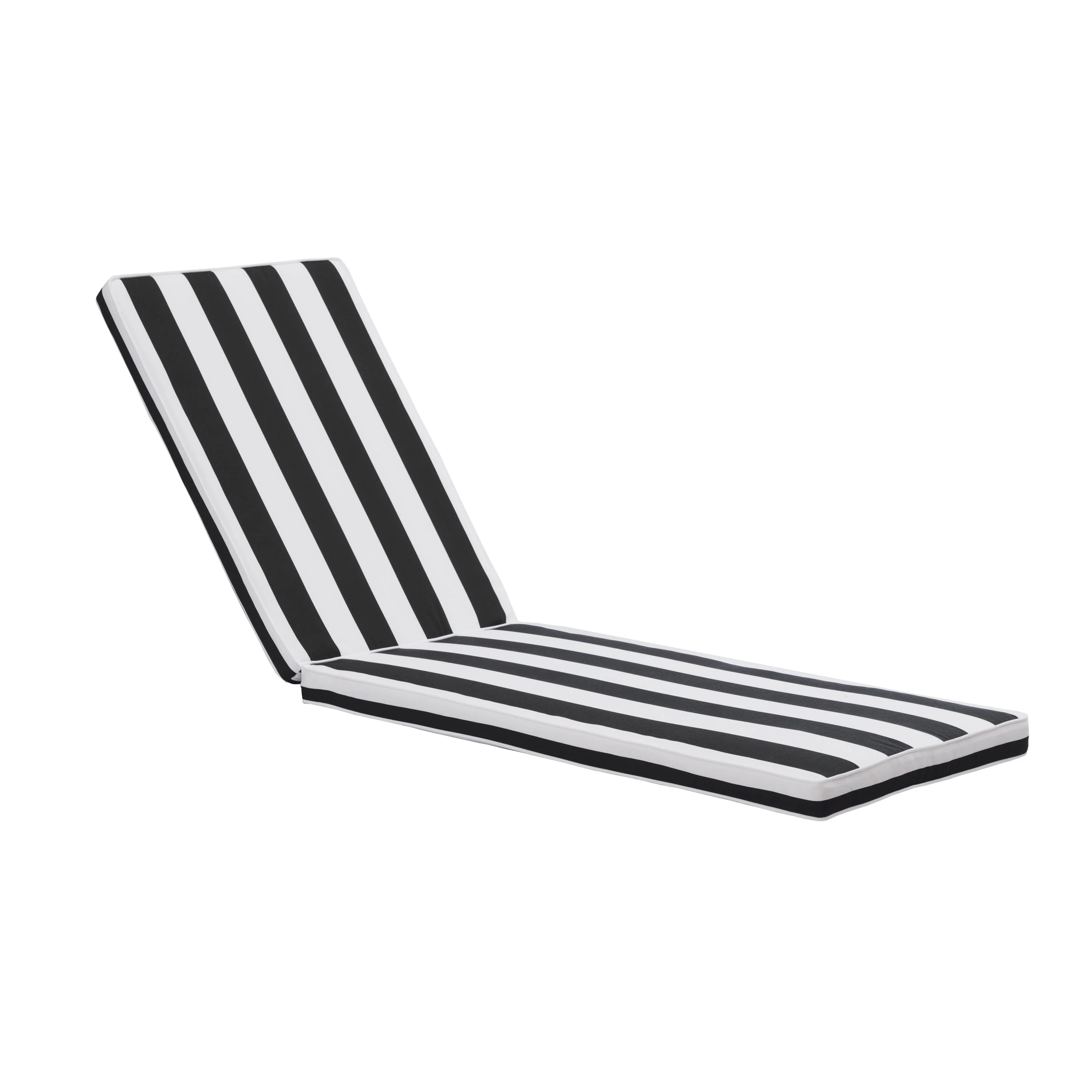 2-Piece Outdoor Chaise Lounge Chair Cushion Set, Black & White Striped Polyester - Image 5