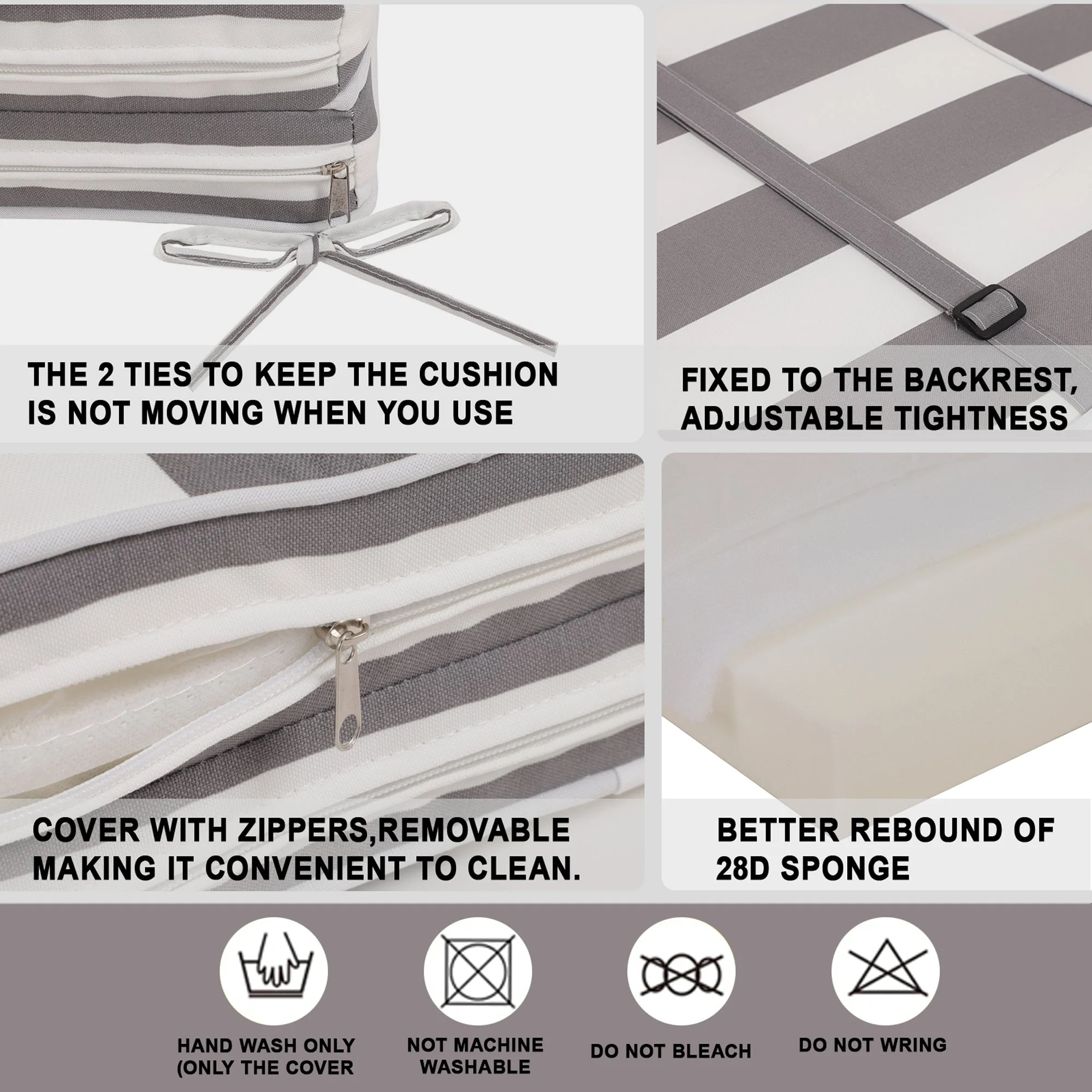 2-Piece Outdoor Chaise Lounge Cushion Set, Grey/White - Image 15