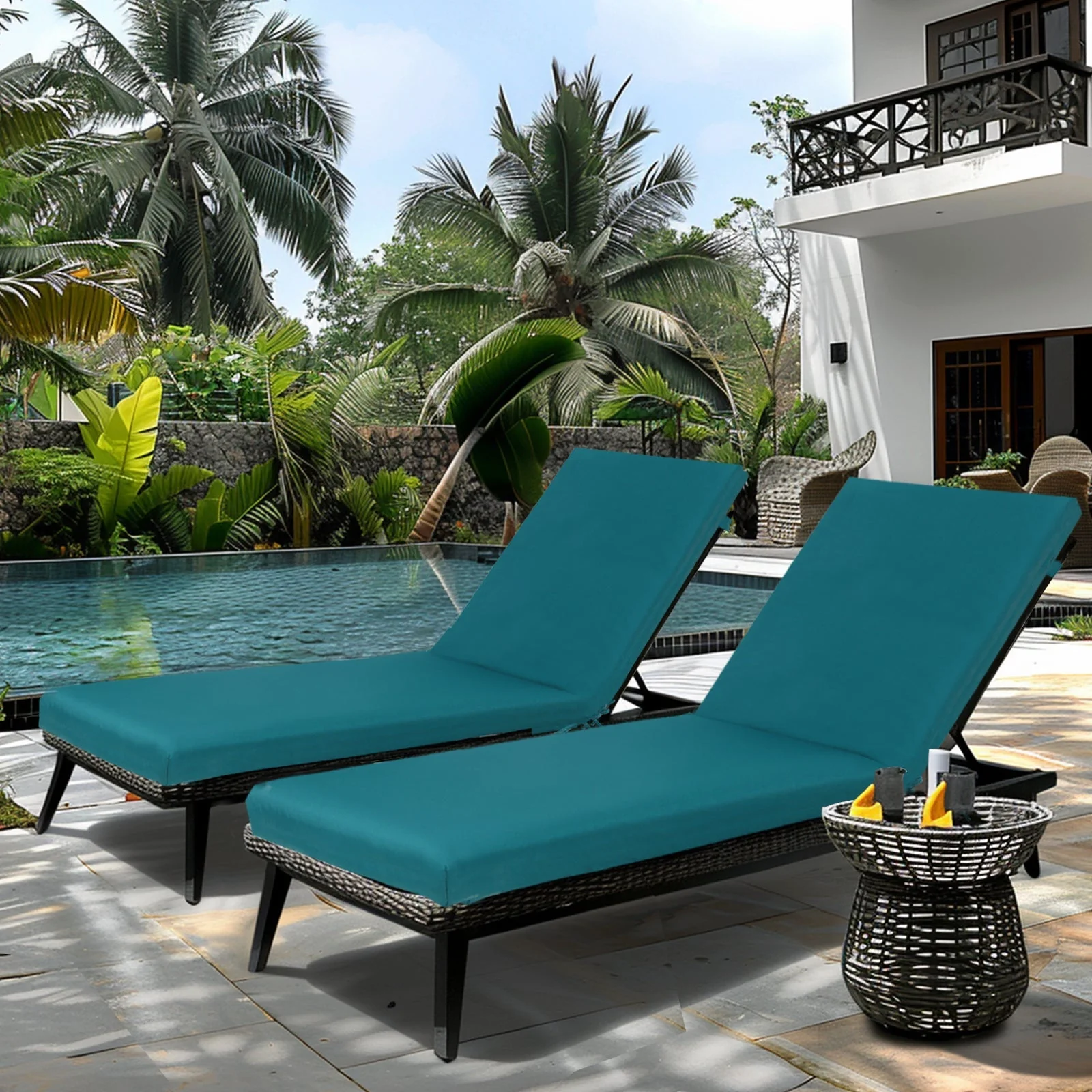 2-Piece Outdoor Chaise Lounge Cushion Set, Smoke Blue - Image 2