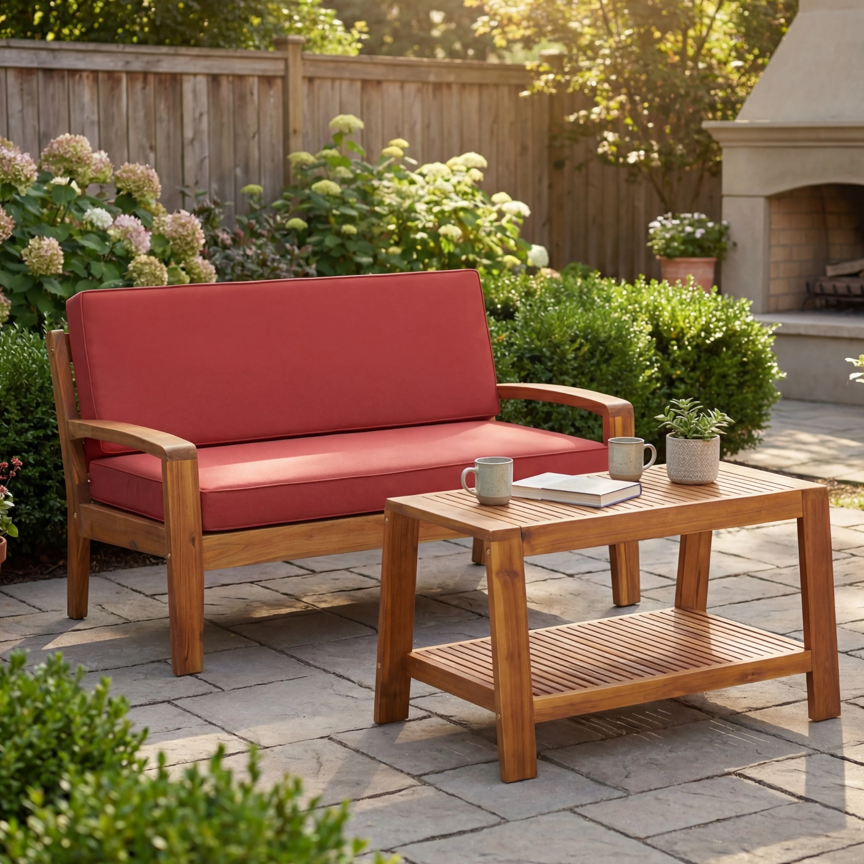 2-Piece Outdoor Teak Acacia Wood Conversation Set - Image 6