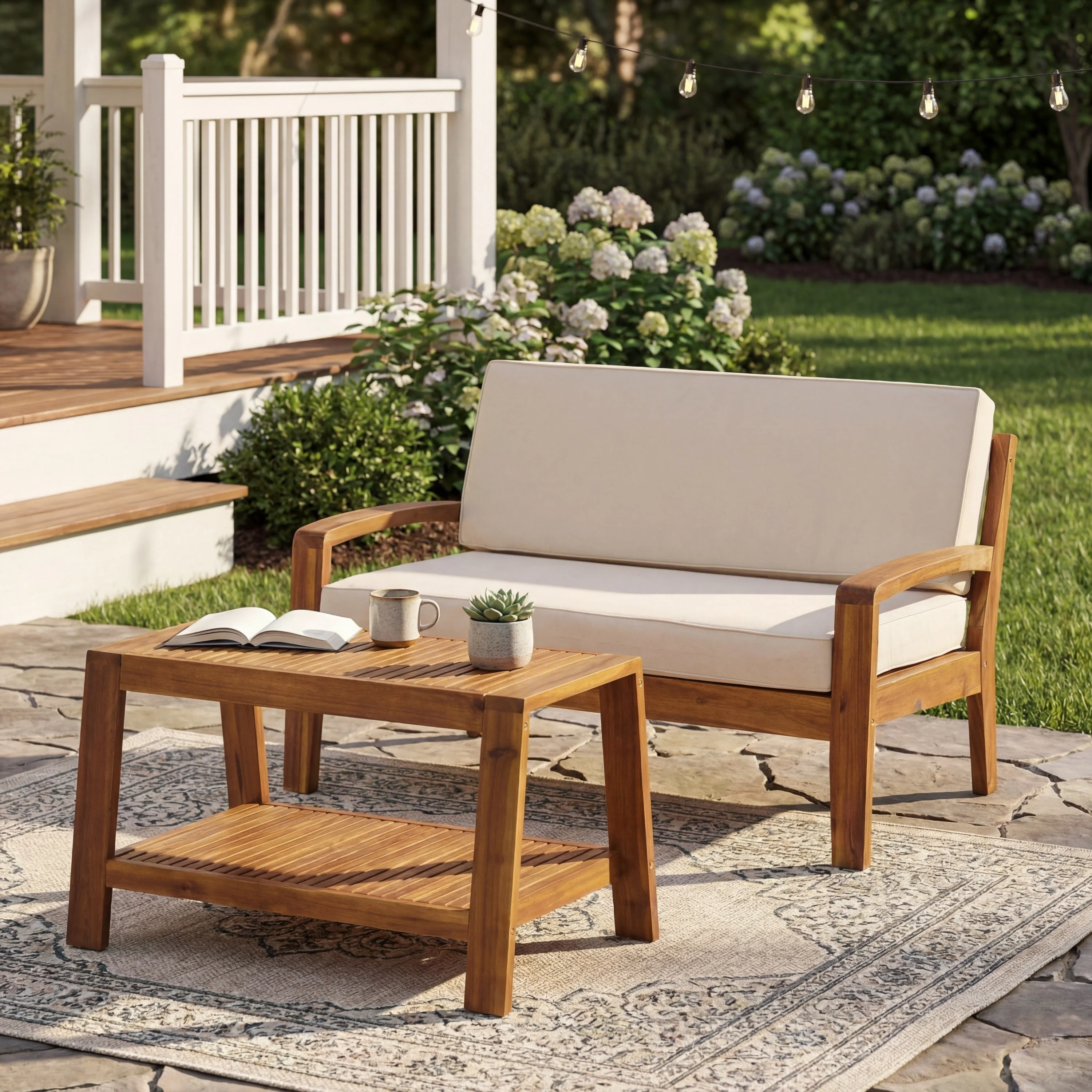 2-Piece Outdoor Teak Acacia Wood Conversation Set - Image 4