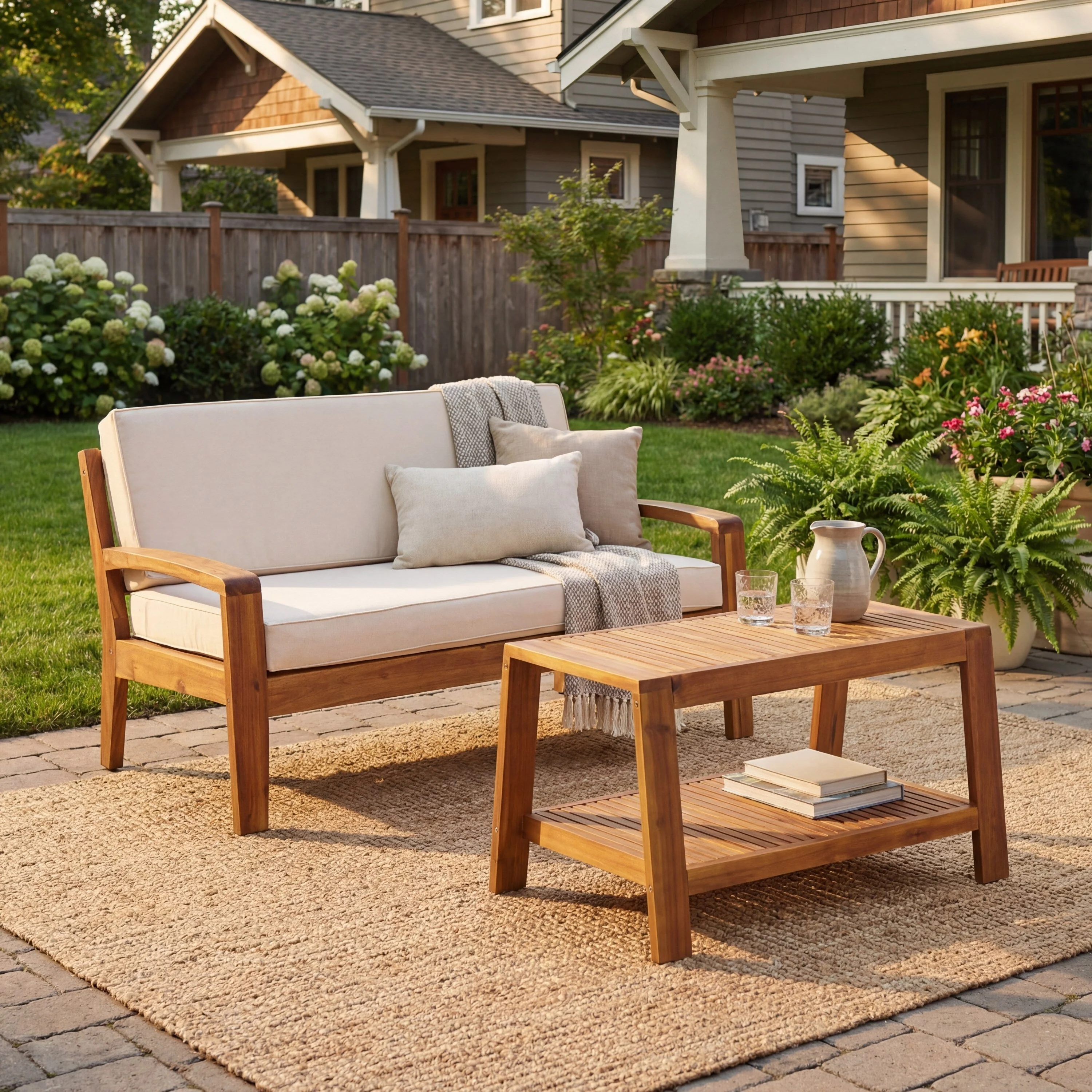 2-Piece Outdoor Teak Acacia Wood Conversation Set - Image 5