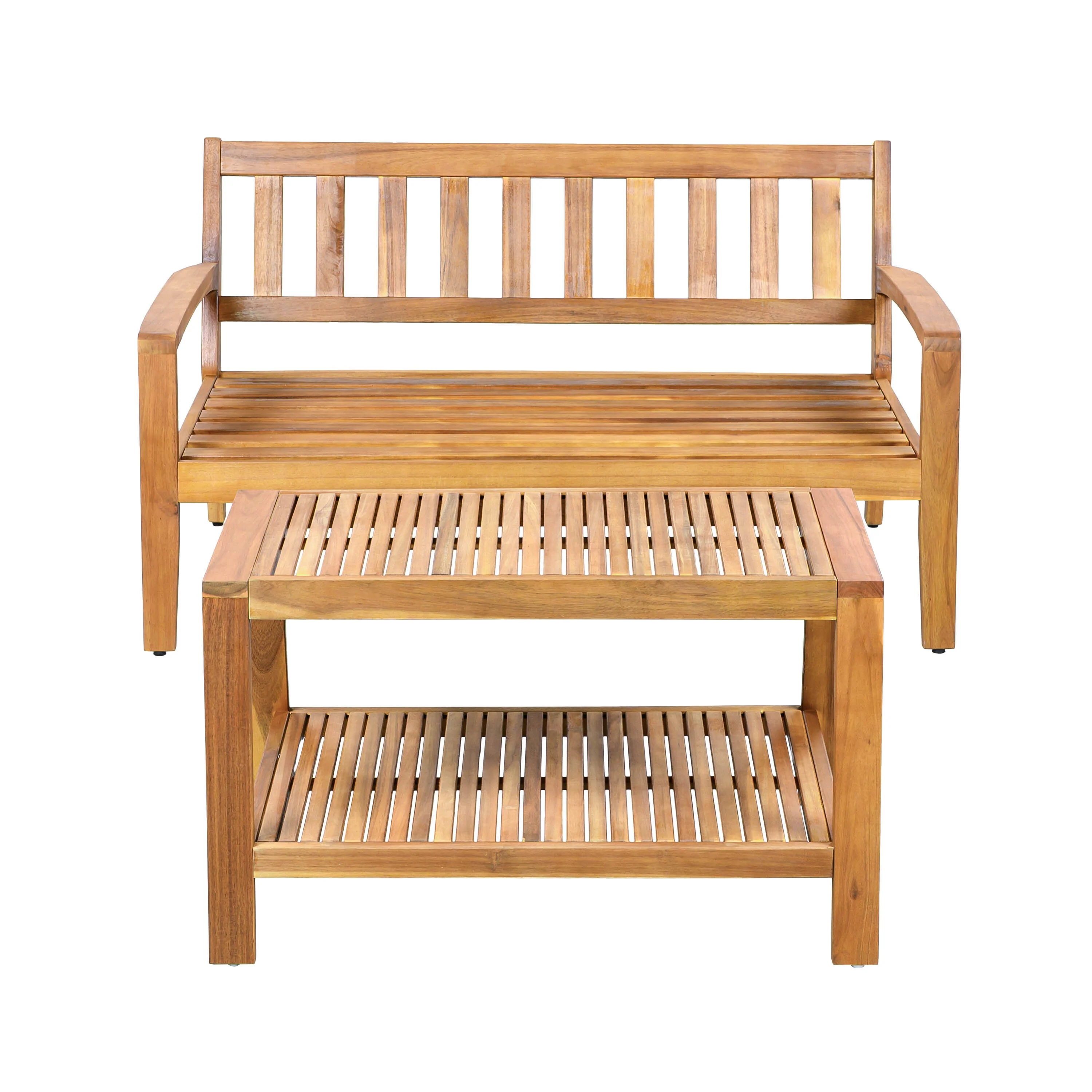 2-Piece Outdoor Teak Acacia Wood Conversation Set - Image 6