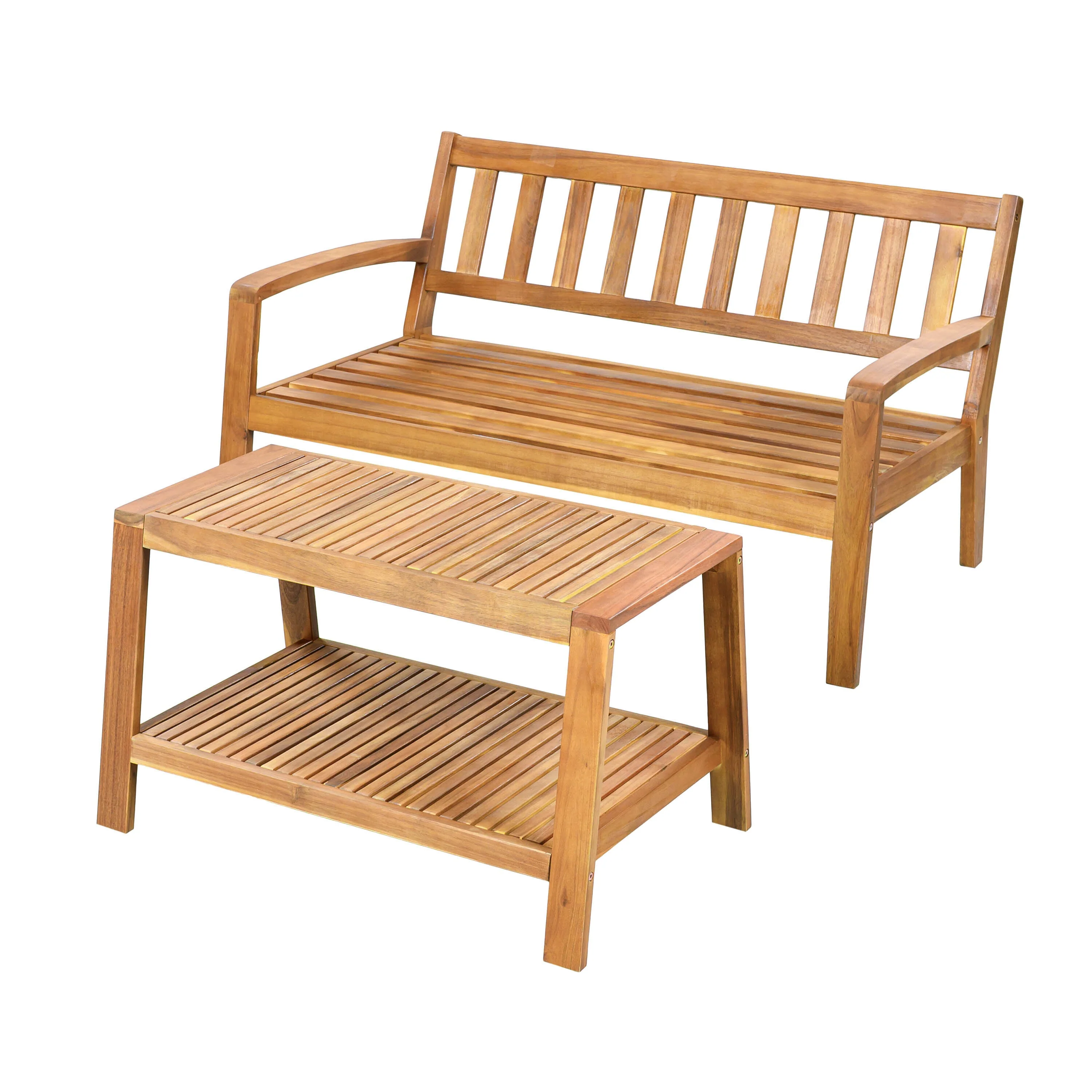 2-Piece Outdoor Teak Acacia Wood Conversation Set - Image 7