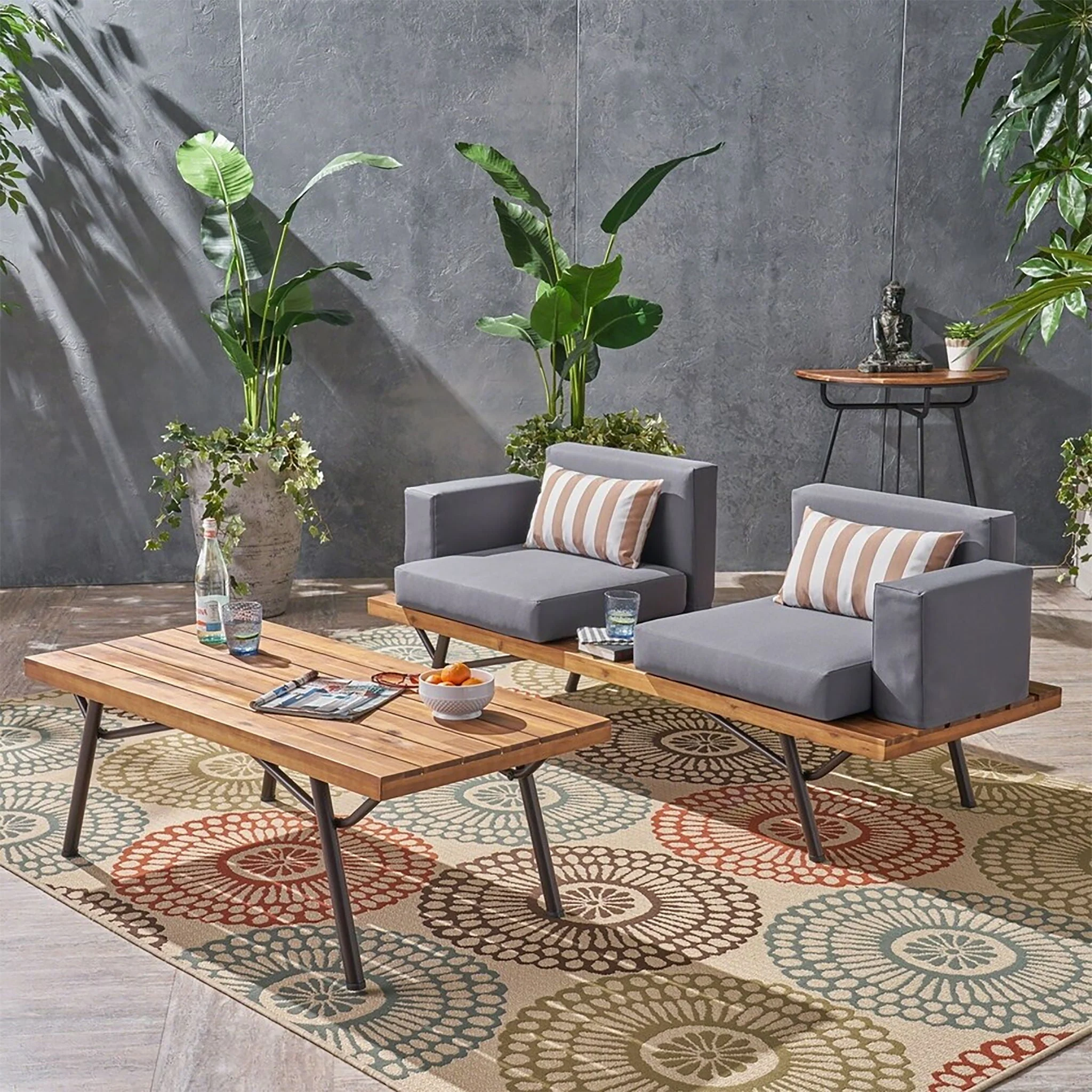 2 Piece Patio Set With Loveseat And Coffee Table - Natural / Dark Gray - Image 3