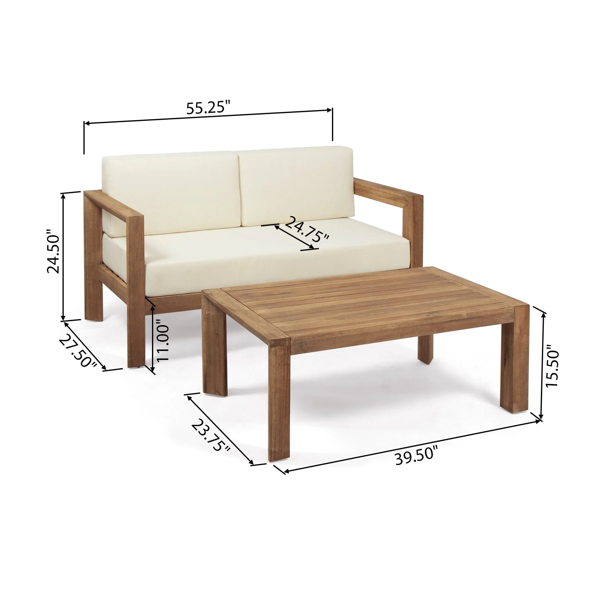 2 Piece Patio Set With Open-Back Loveseat And Coffee Table - Beige / Brown - Image 4