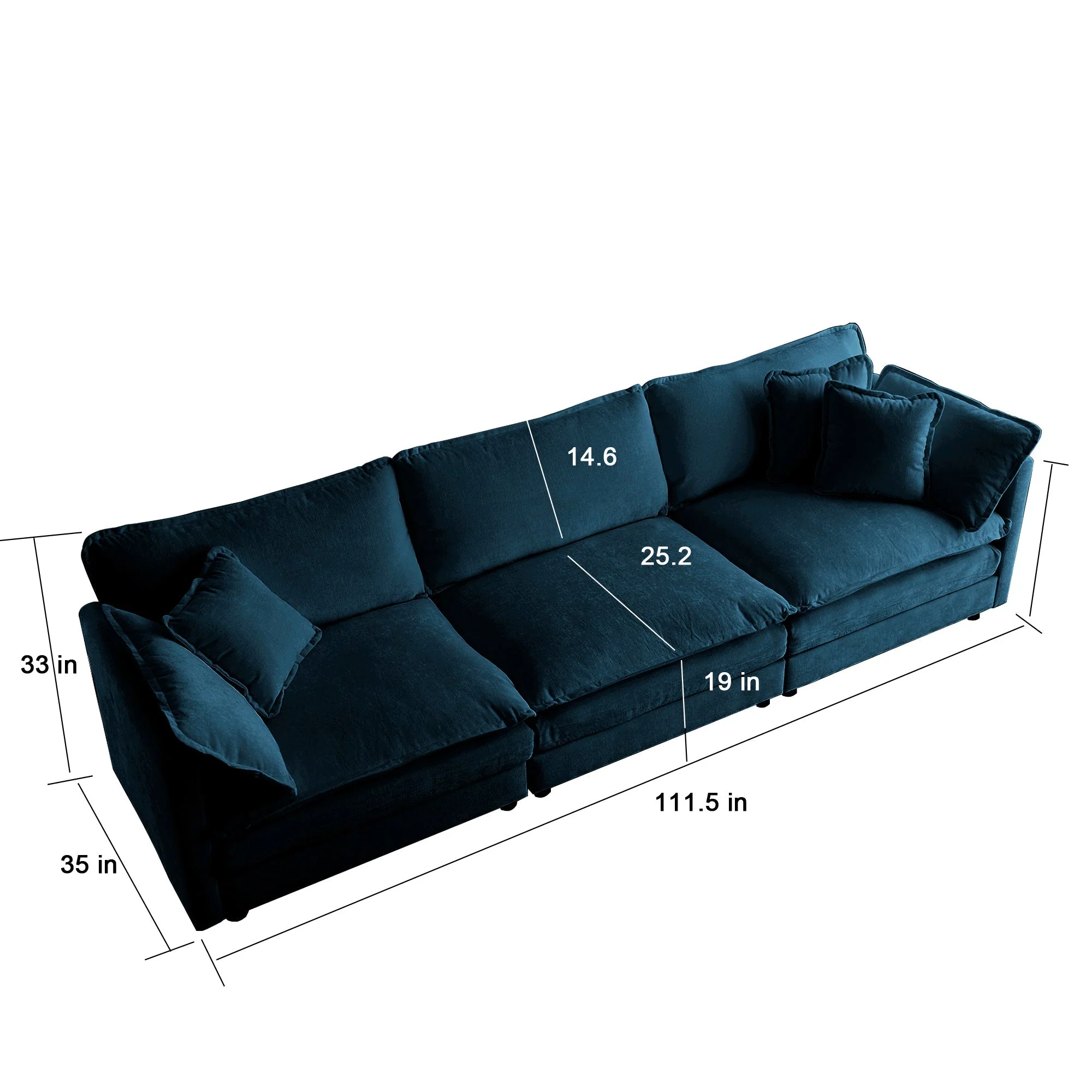 2-Piece Upholstered Sectional Sofa Set in Blue Chenille - Image 4