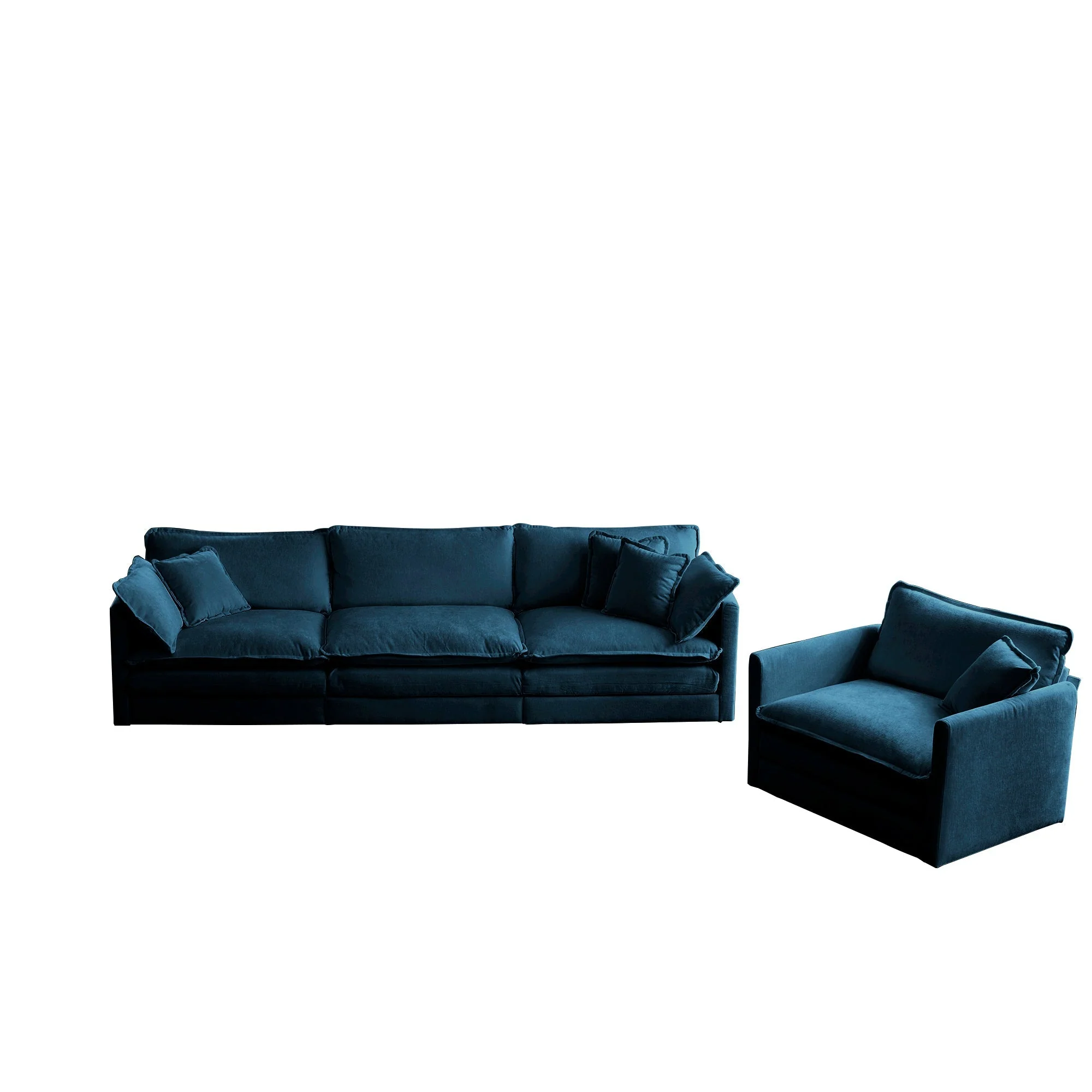 2-Piece Upholstered Sectional Sofa Set in Blue Chenille - Image 6