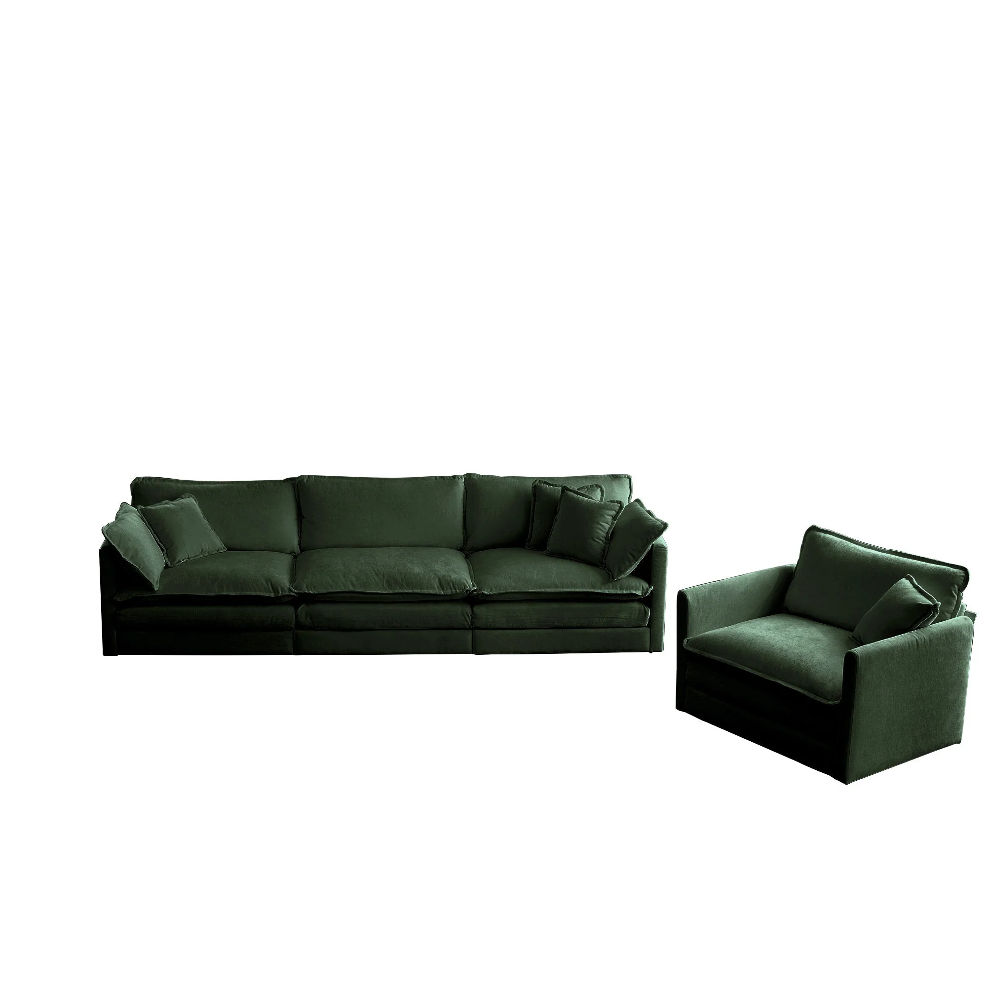 2-Piece Upholstered Sectional Sofa Set in Green Chenille - Image 7