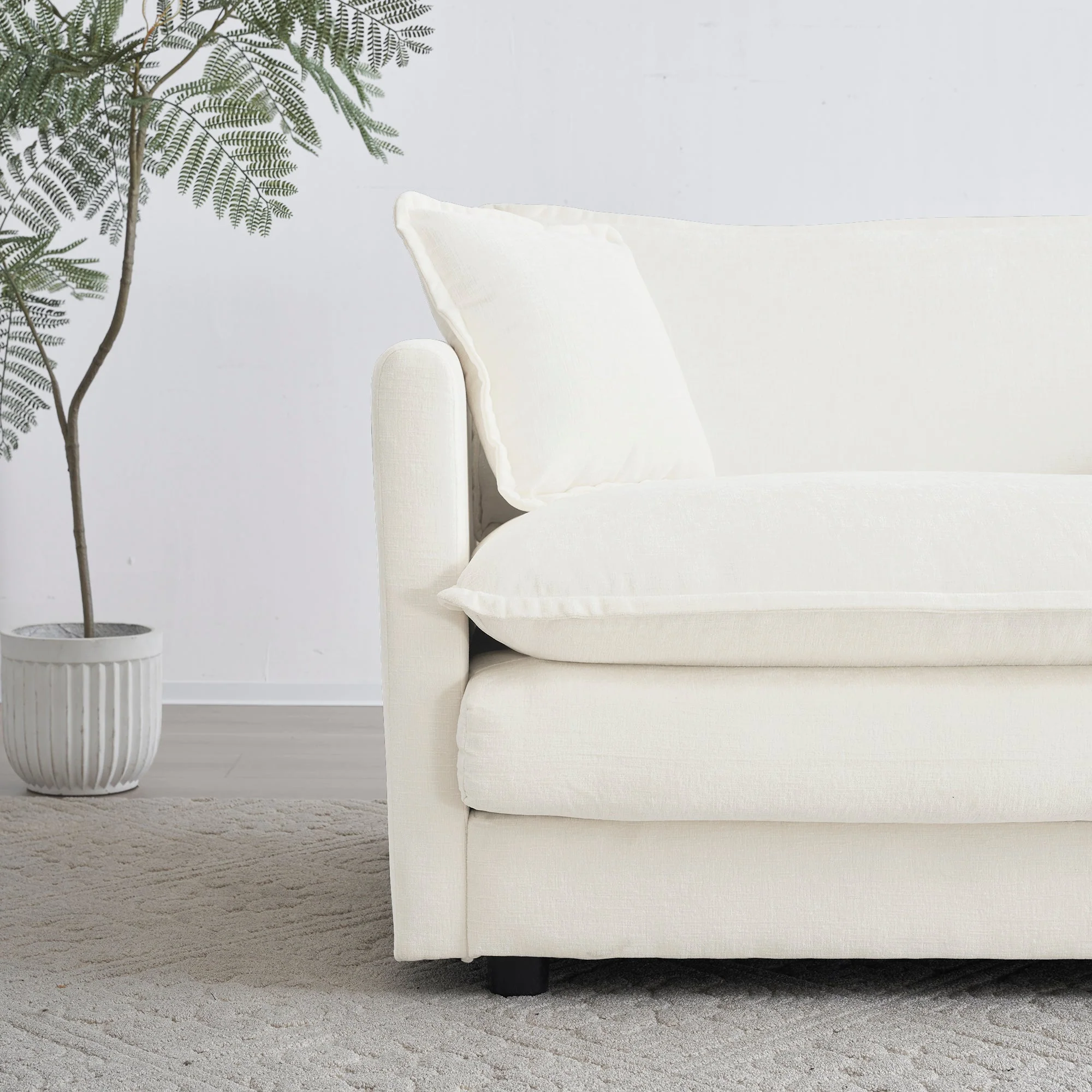2-Piece White Chenille Sofa Set for Living Room - Image 2