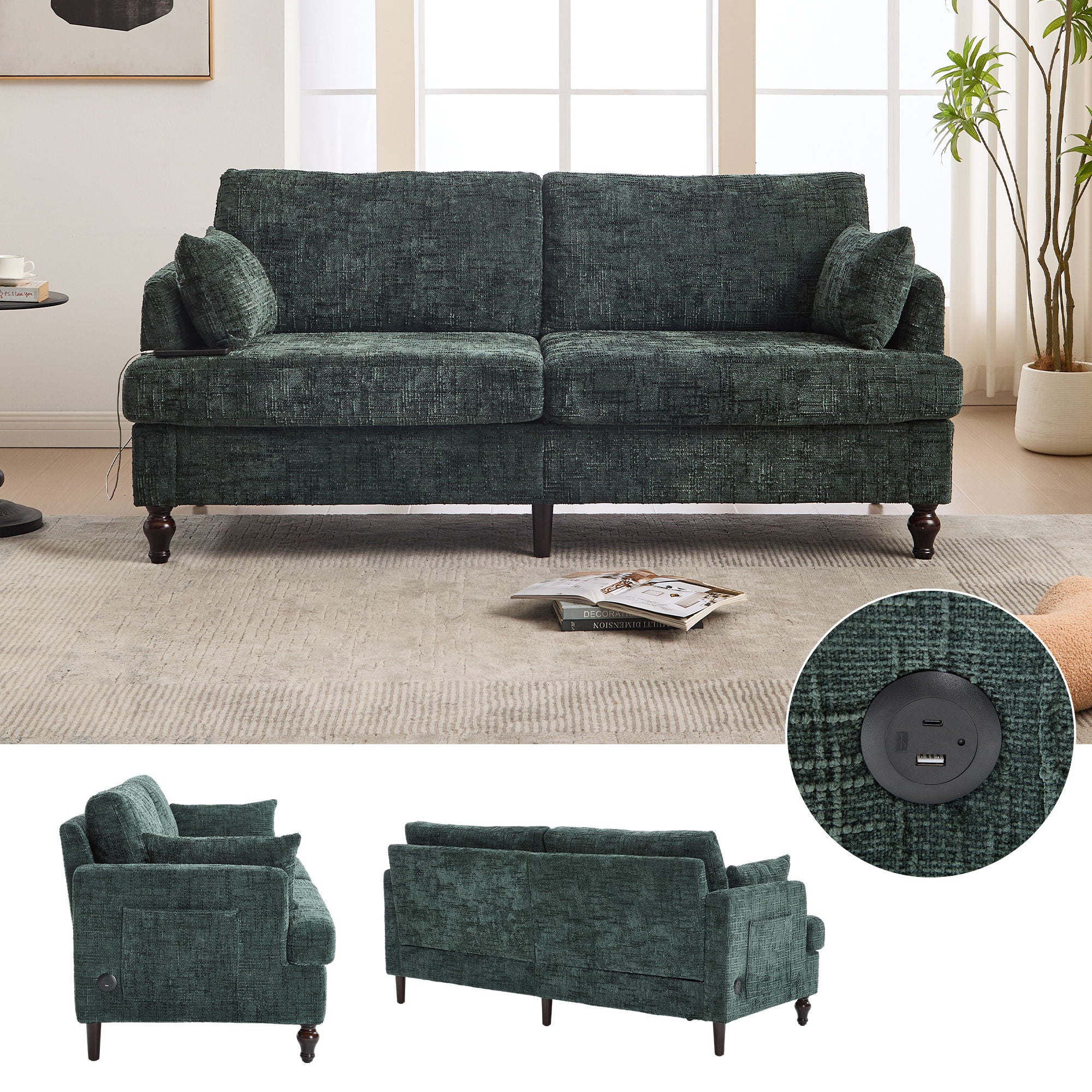 2 Seater Sofa With LED Light, USB Charging Port, And Storage Bag - Image 11