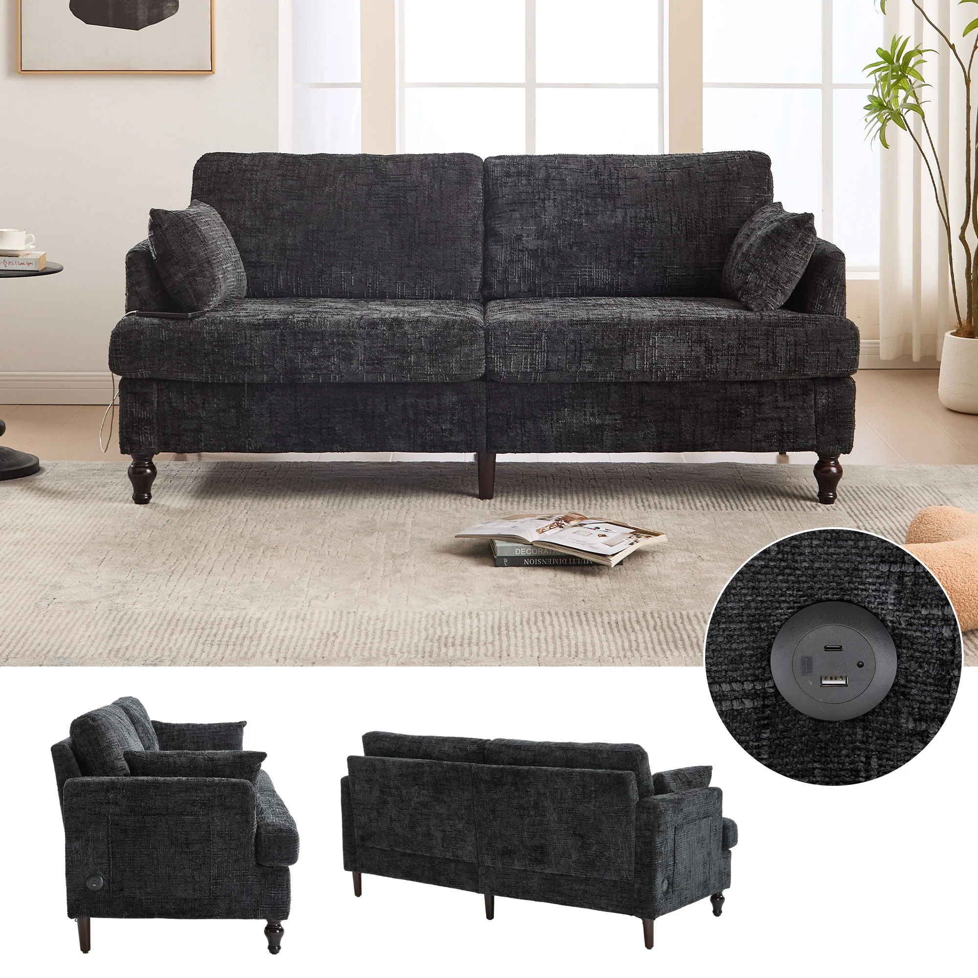 2 Seater Sofa With LED Light, USB Charging Port, And Storage Bag - Image 14