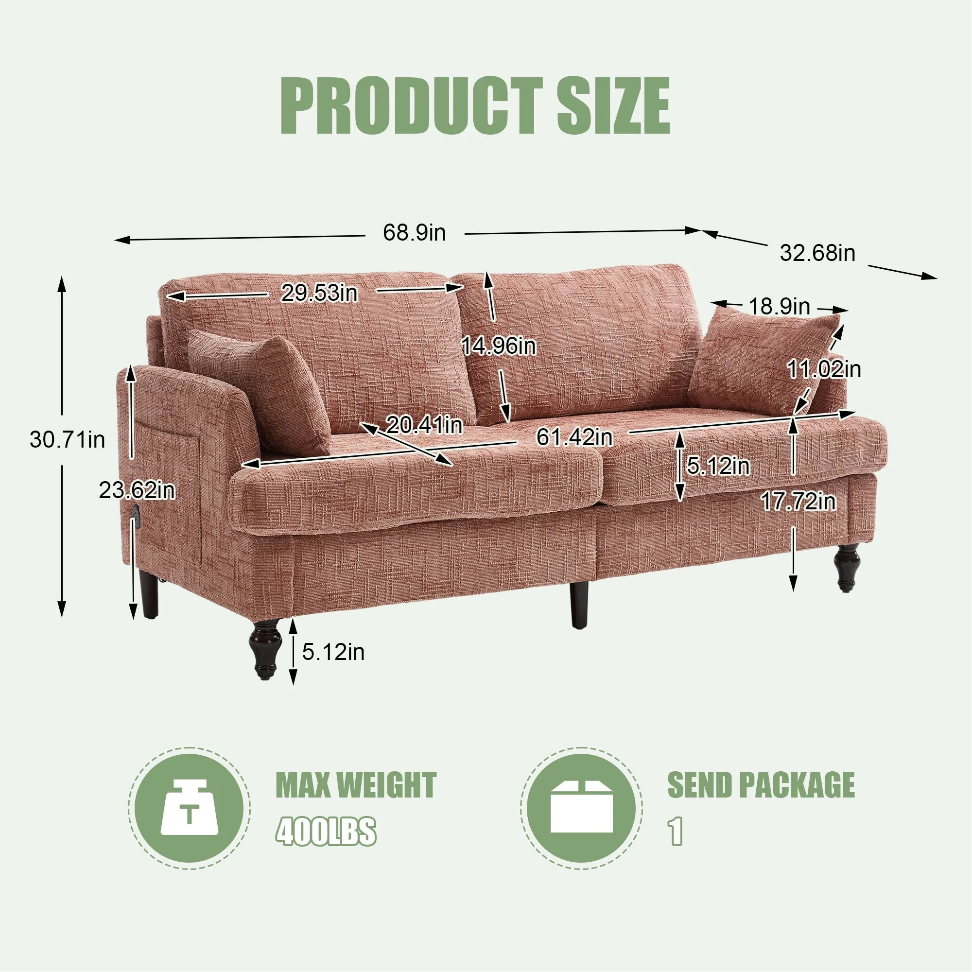 2 Seater Sofa With LED Light, USB Charging Port, And Storage Bag - Image 16