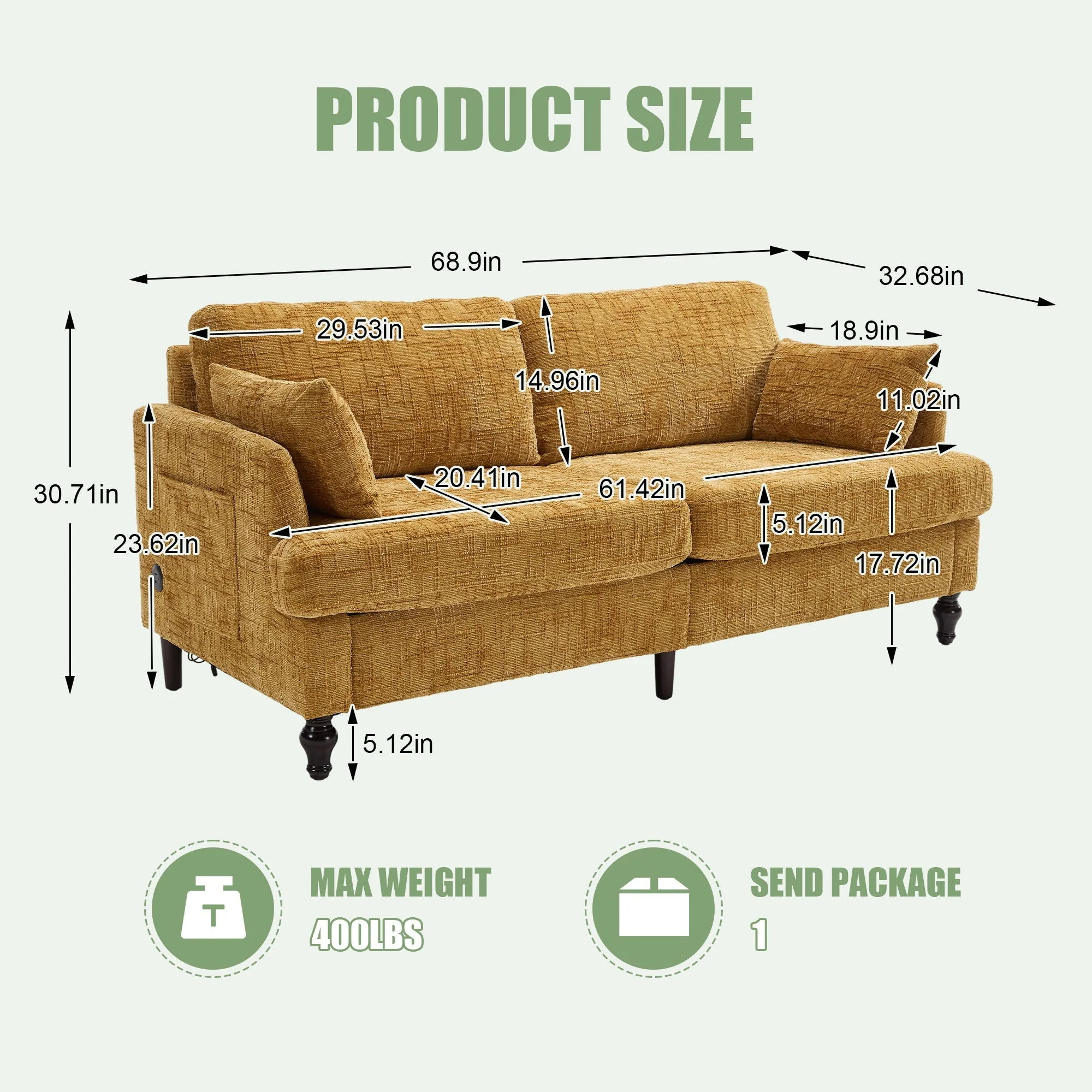 2 Seater Sofa With LED Light, USB Charging Port, And Storage Bag - Image 24