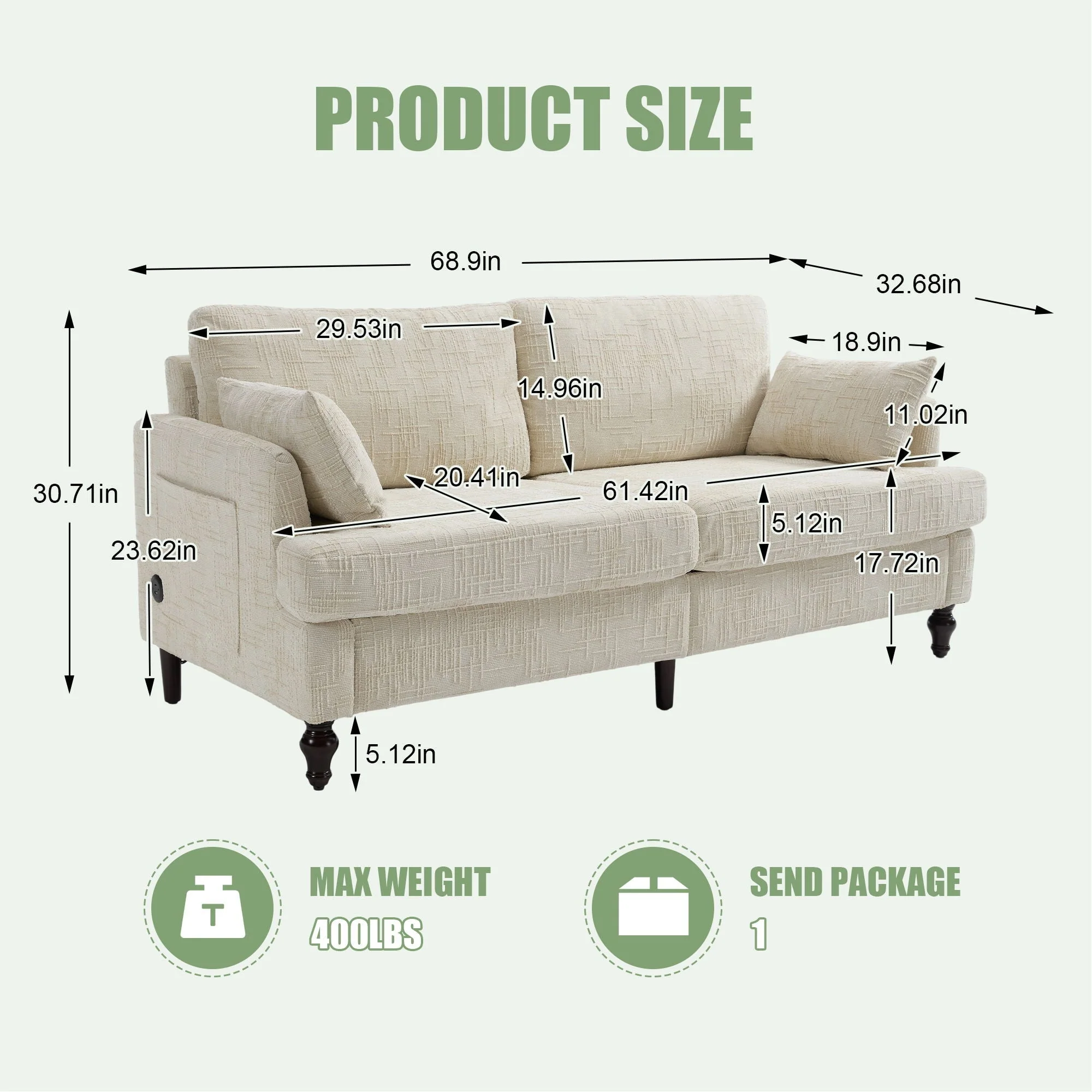 2 Seater Sofa With LED Light, USB Charging Port, And Storage Bag - Image 25