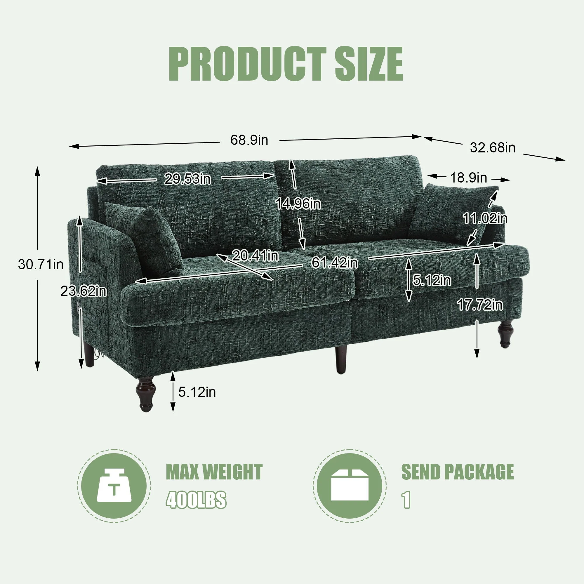 2 Seater Sofa With LED Light, USB Charging Port, And Storage Bag - Image 26