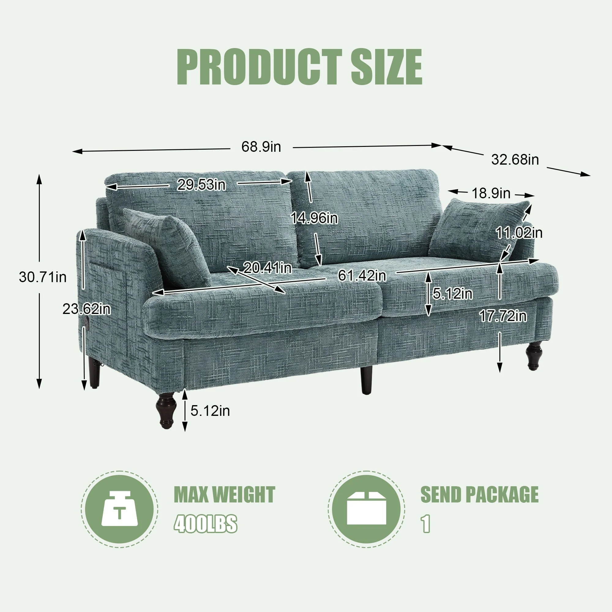2 Seater Sofa With LED Light, USB Charging Port, And Storage Bag - Image 29