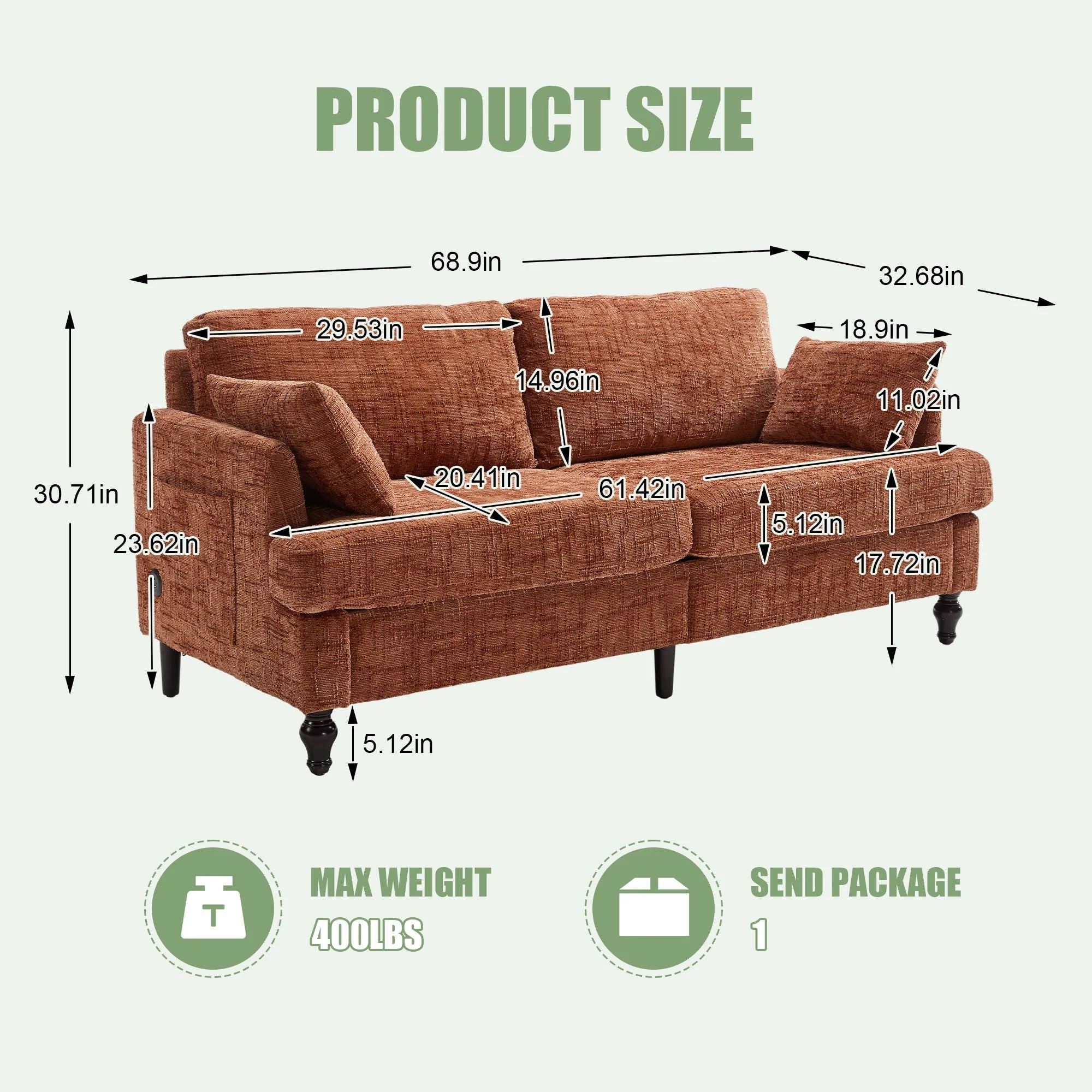 2 Seater Sofa With LED Light, USB Charging Port, And Storage Bag - Image 30