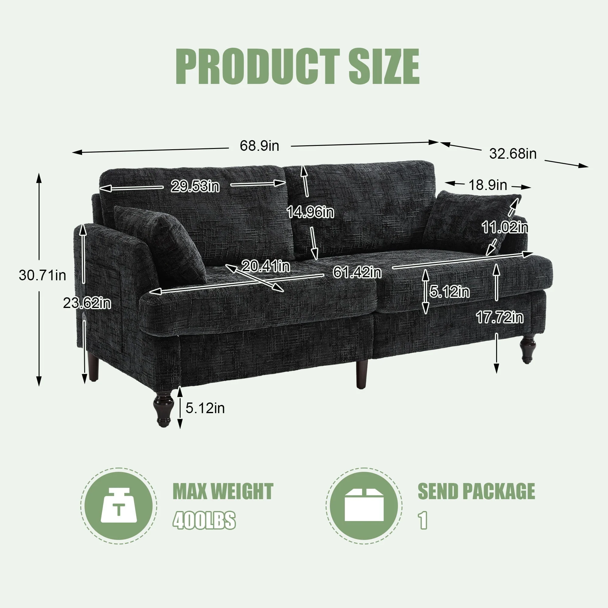 2 Seater Sofa With LED Light, USB Charging Port, And Storage Bag - Image 32