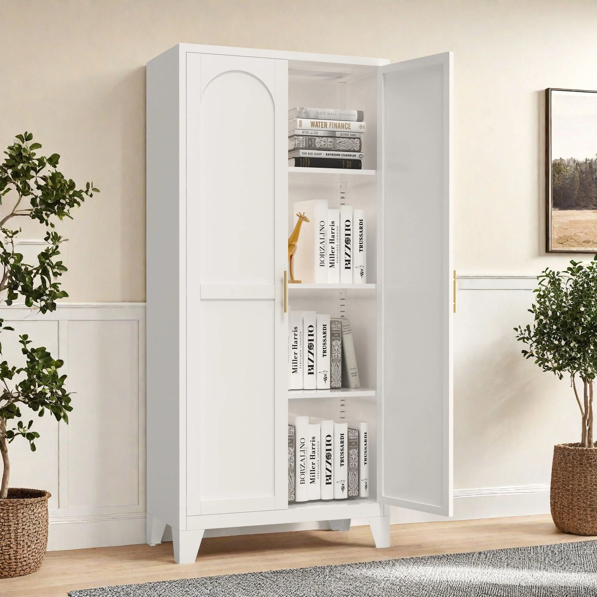 2 Shapely Doors Cabinet Metal Storage Cabinet With Doors And Adjustable Shelves For Bedroom Living Room - White - Image 2