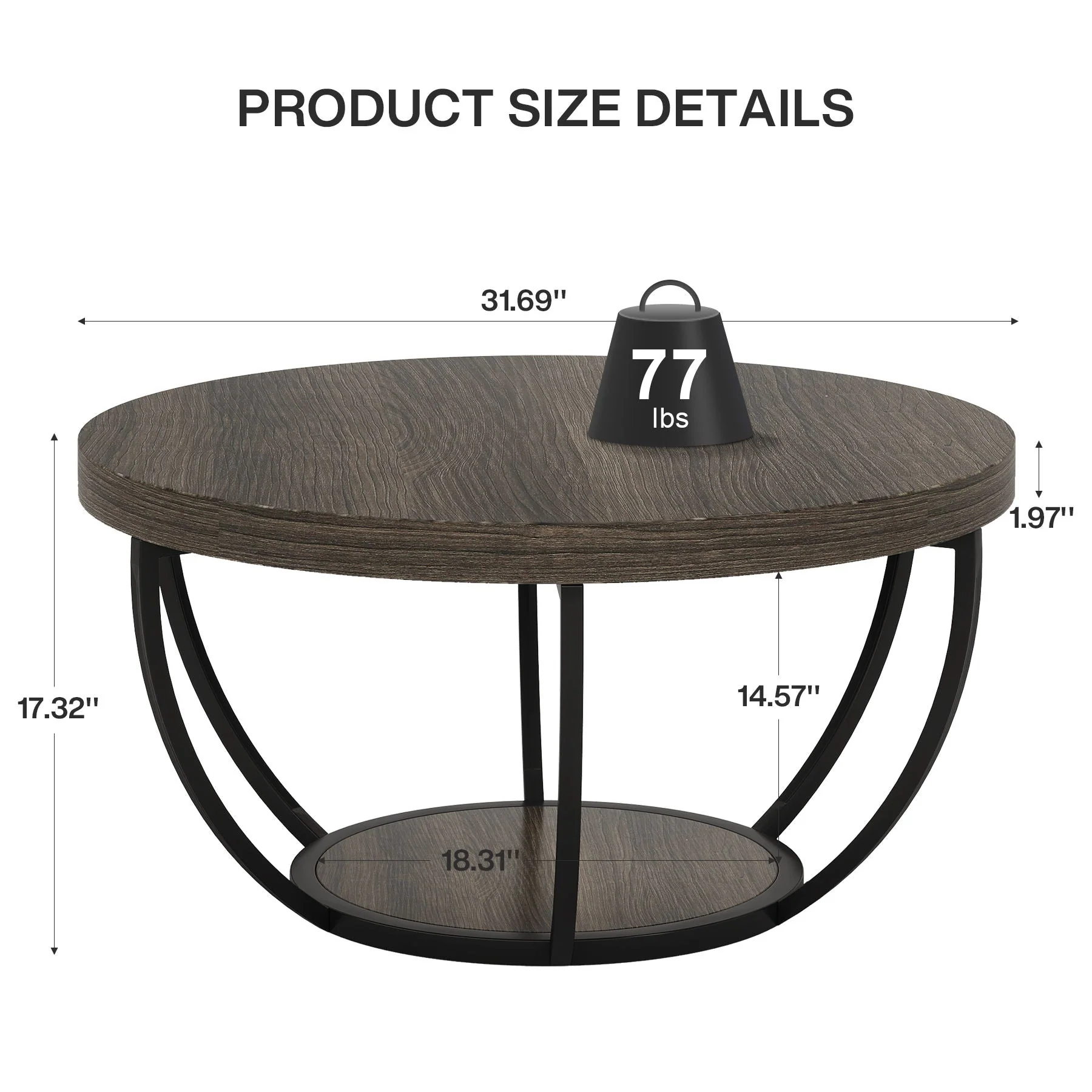 2 Tier Circle Coffee Table With Storage Shelves - Image 10