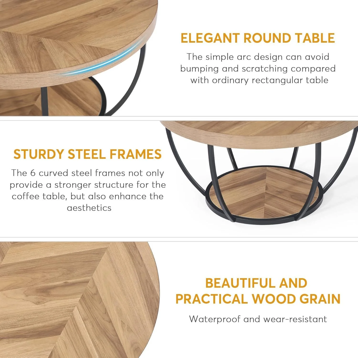 2 Tier Circle Coffee Table With Storage Shelves - Image 12