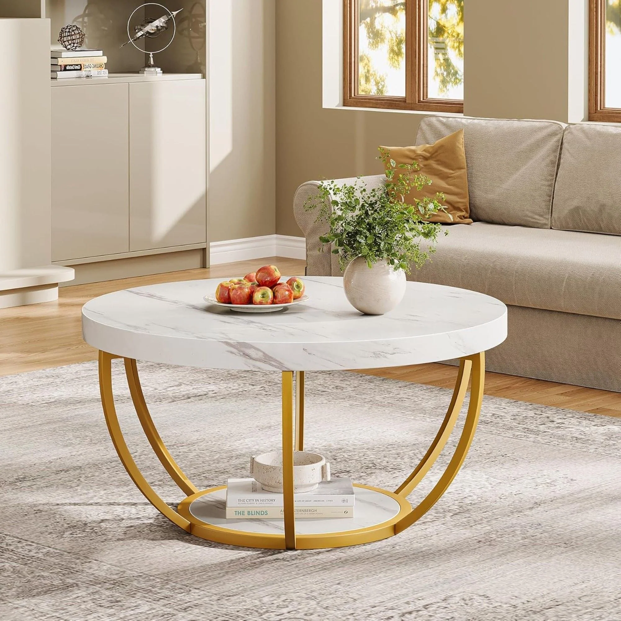 2 Tier Circle Coffee Table With Storage Shelves - Image 16