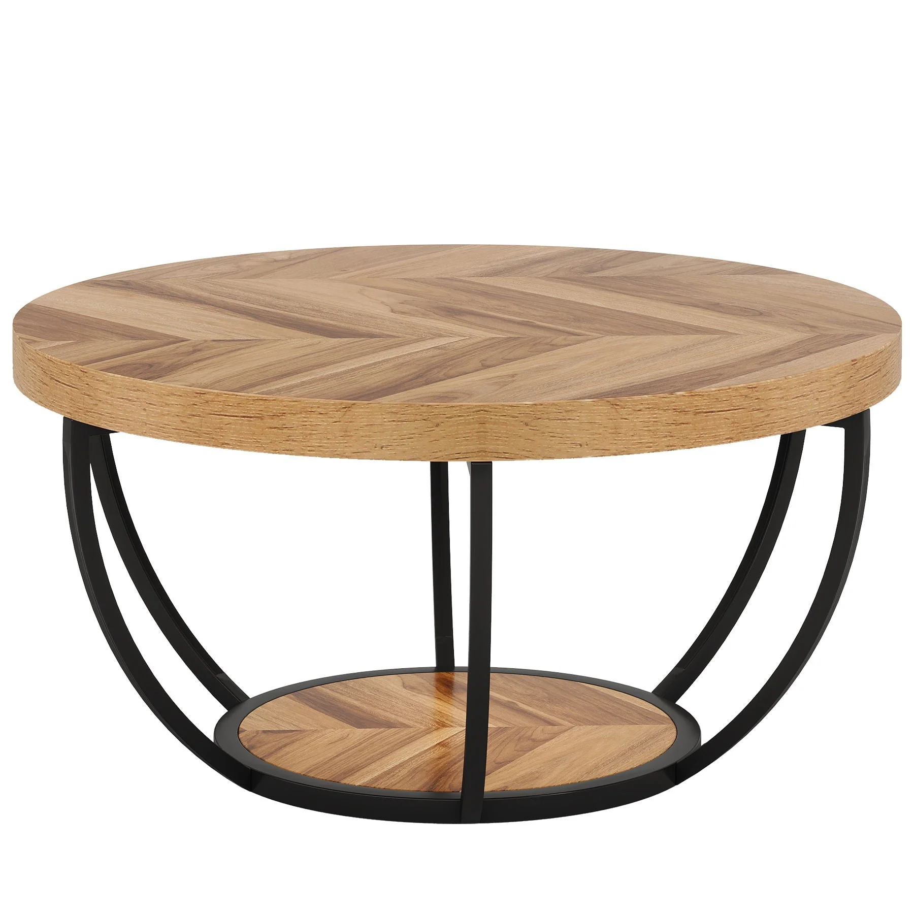 2 Tier Circle Coffee Table With Storage Shelves - Image 2