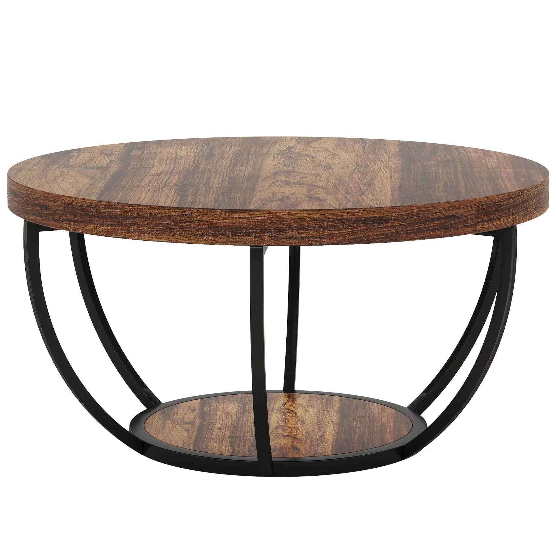 2 Tier Circle Coffee Table With Storage Shelves - Image 3
