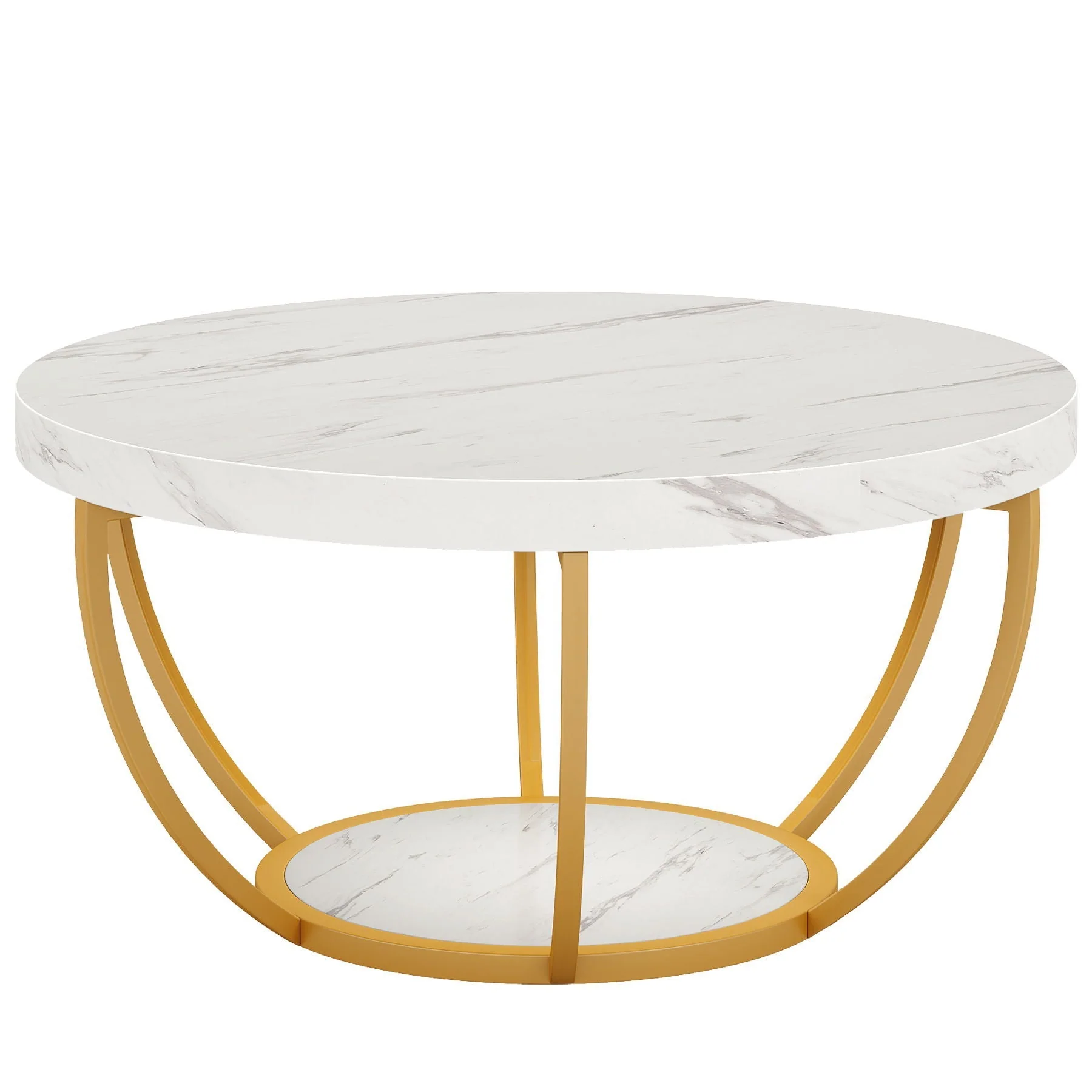 2 Tier Circle Coffee Table With Storage Shelves - Image 4