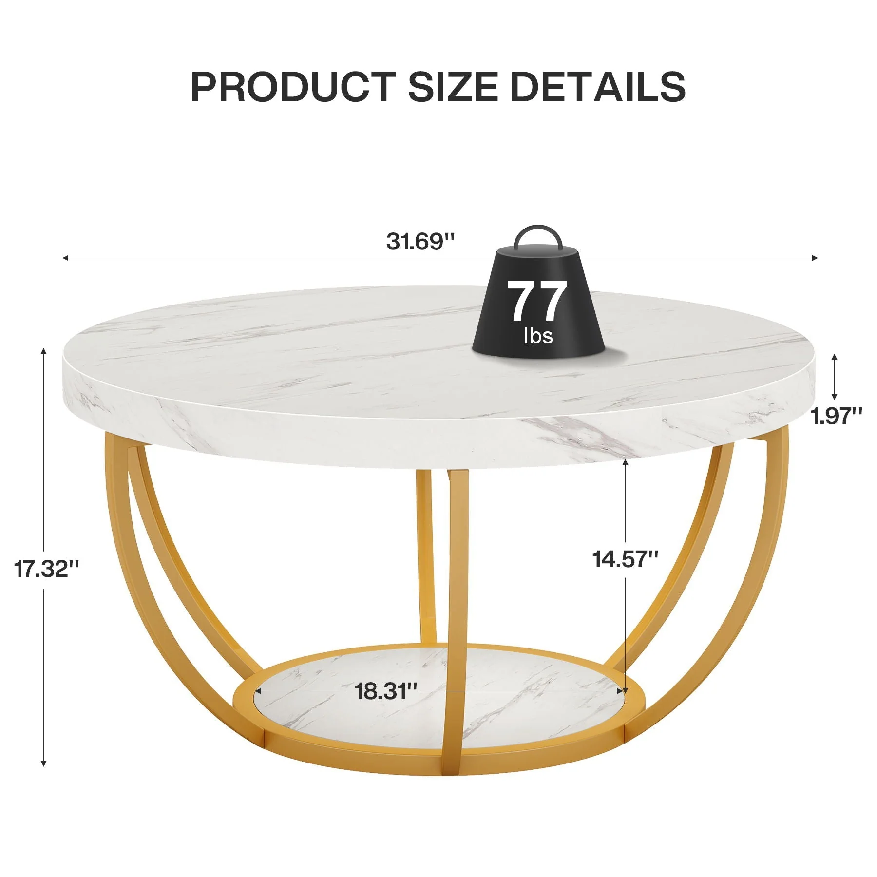 2 Tier Circle Coffee Table With Storage Shelves - Image 5
