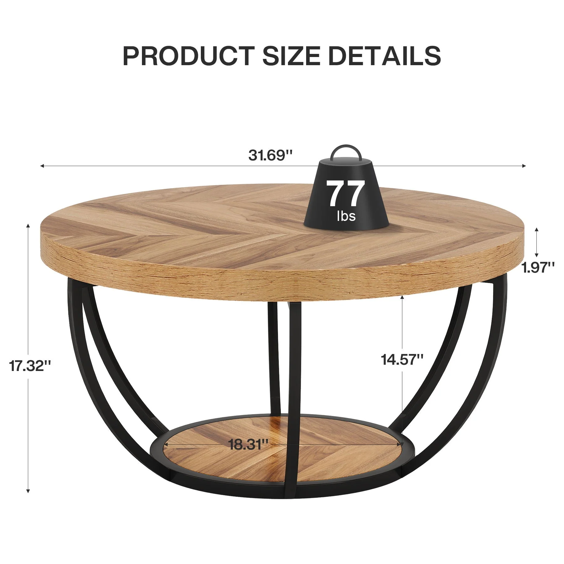 2 Tier Circle Coffee Table With Storage Shelves - Image 6