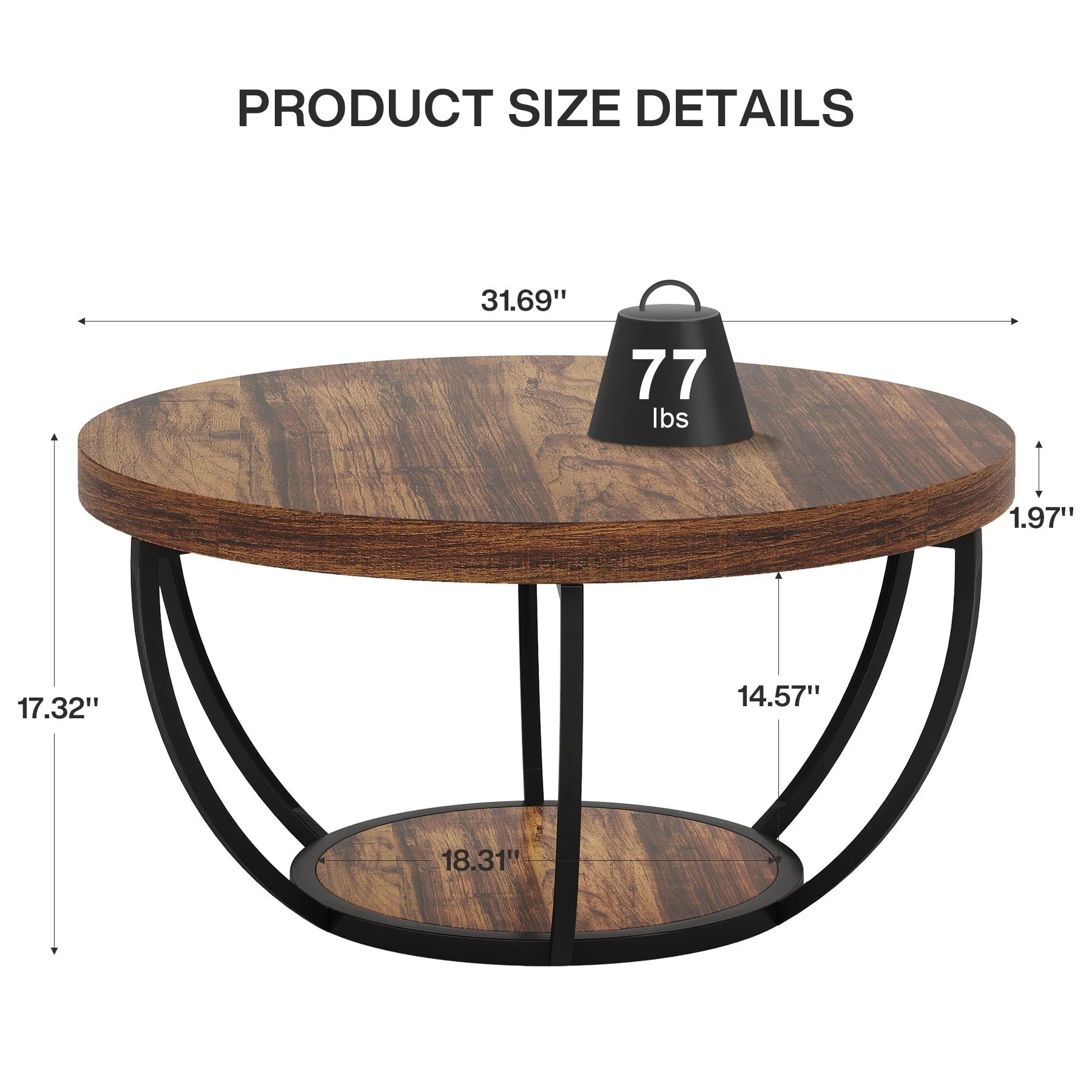 2 Tier Circle Coffee Table With Storage Shelves - Image 8