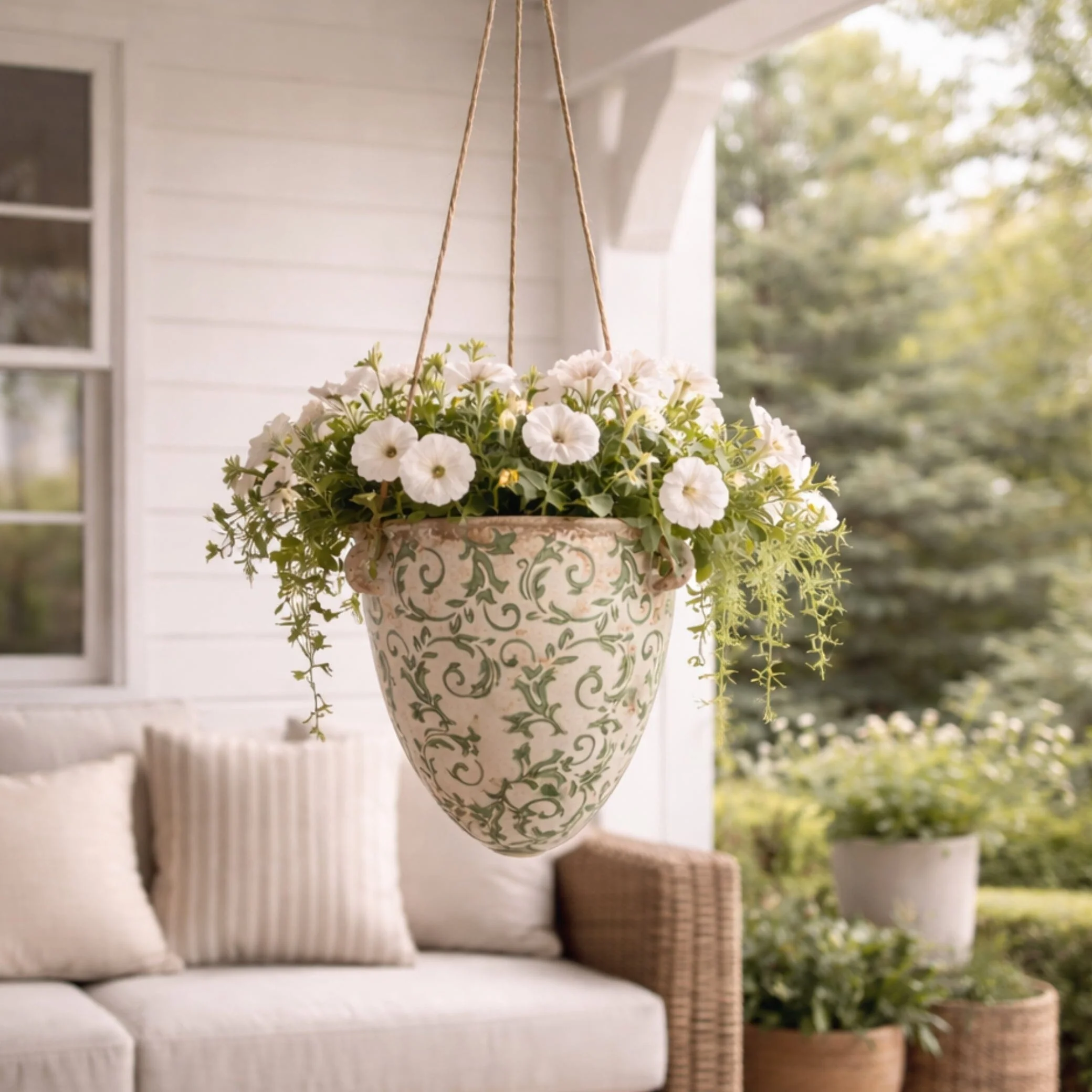 2’ Tuscan Hanging Ceramic Scroll Planter - Image 4