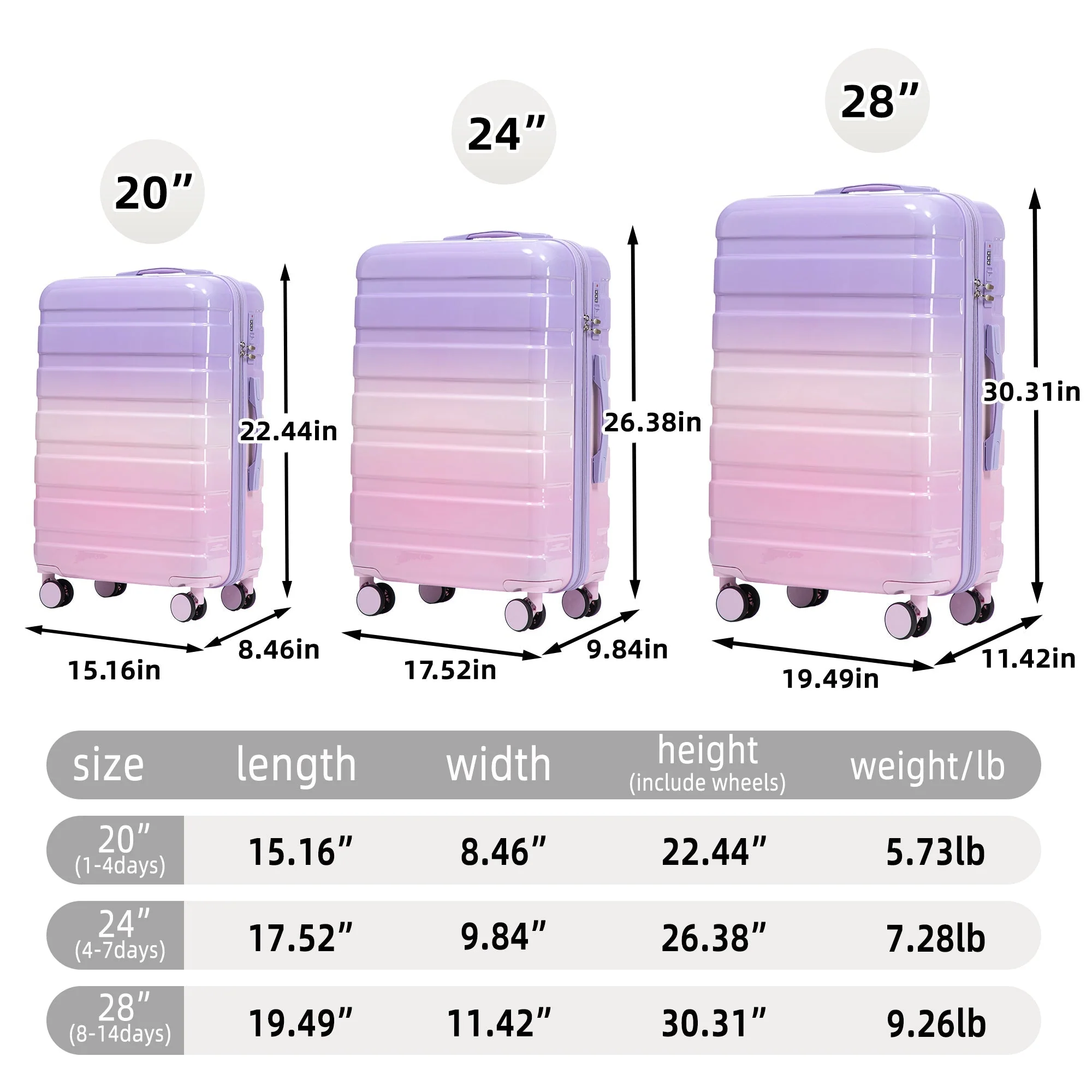 20'/24'/28' 3-Piece PC Spinner Wheel Luggage Set - Image 3