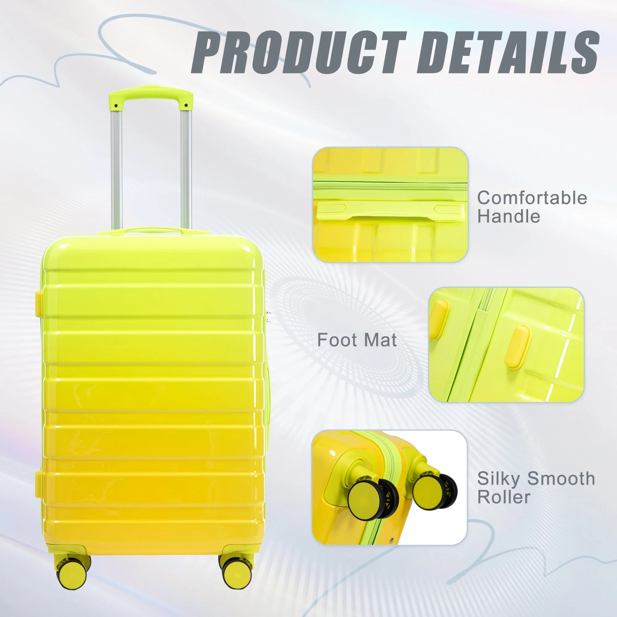 20'/24'/28' 3-Piece PC Spinner Wheel Luggage Set (Yellow+Green) - Image 4