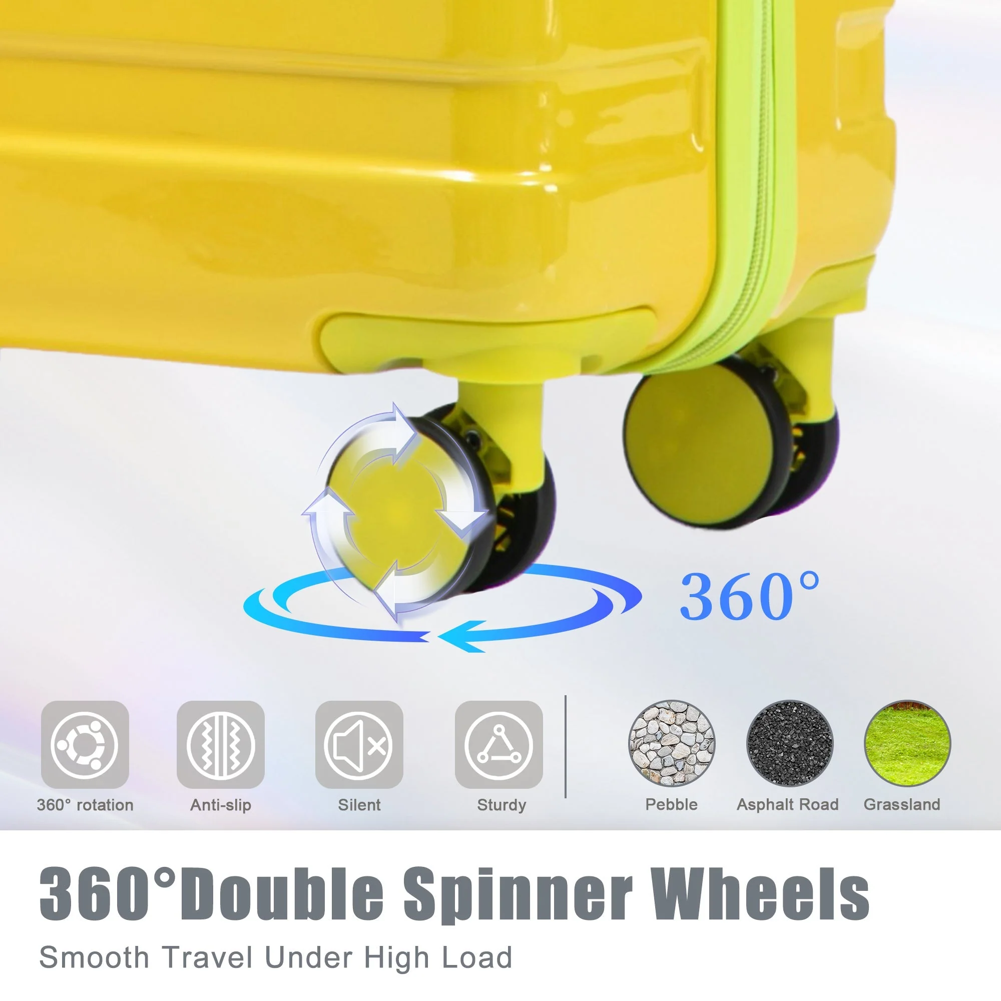 20'/24'/28' 3-Piece PC Spinner Wheel Luggage Set (Yellow+Green) - Image 7