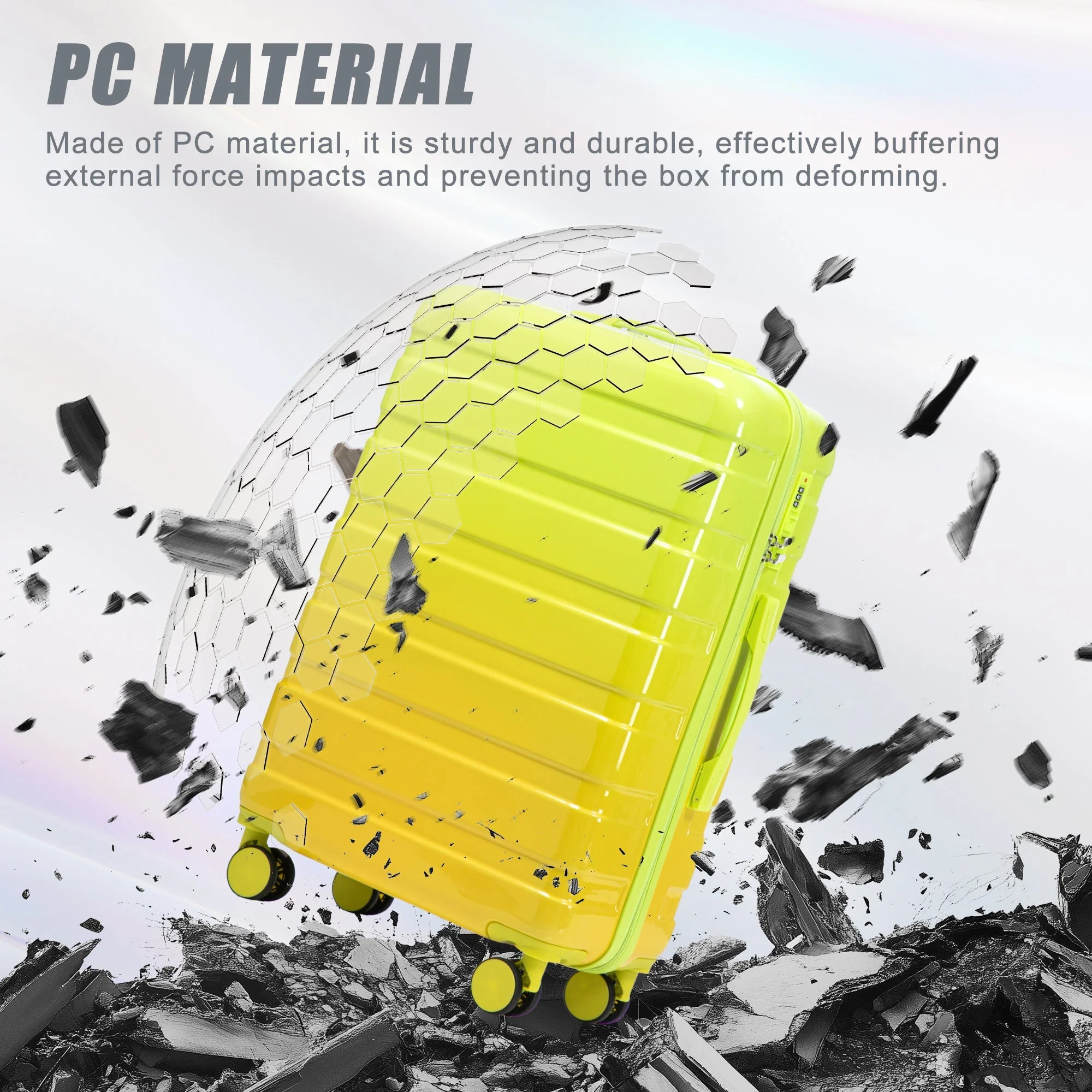 20'/24'/28' 3-Piece PC Spinner Wheel Luggage Set (Yellow+Green) - Image 9