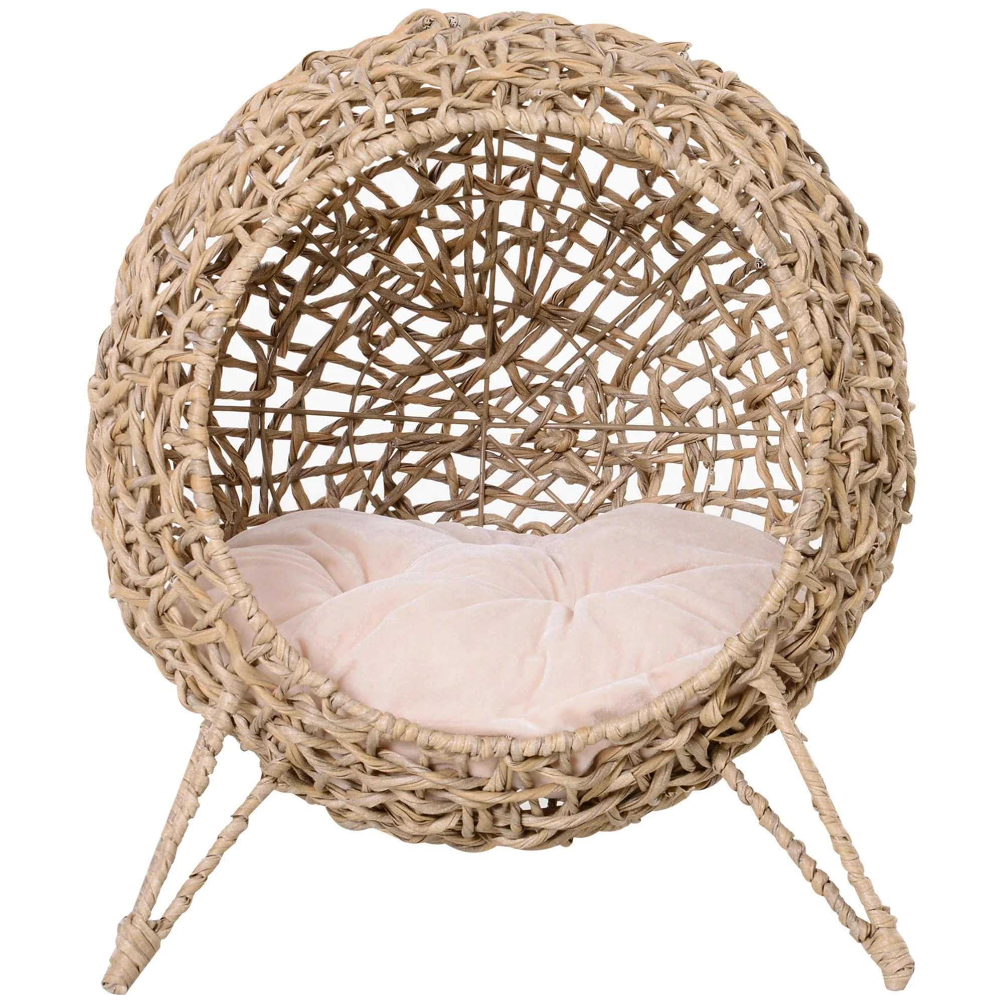 20.5' Weaved Banana Leaf Cat Bed with Cushion Beige - Image 3