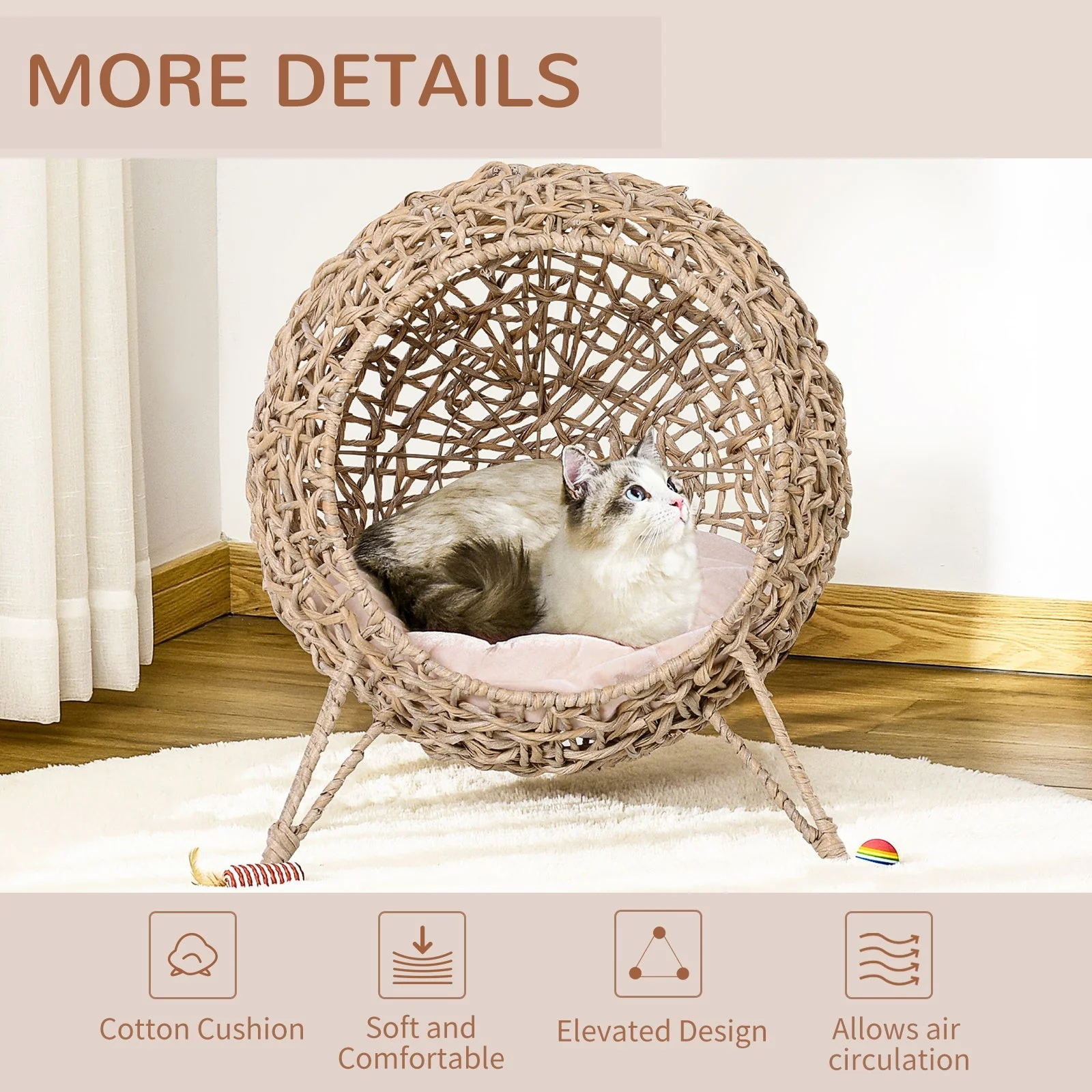 20.5' Weaved Banana Leaf Cat Bed with Cushion Beige - Image 5
