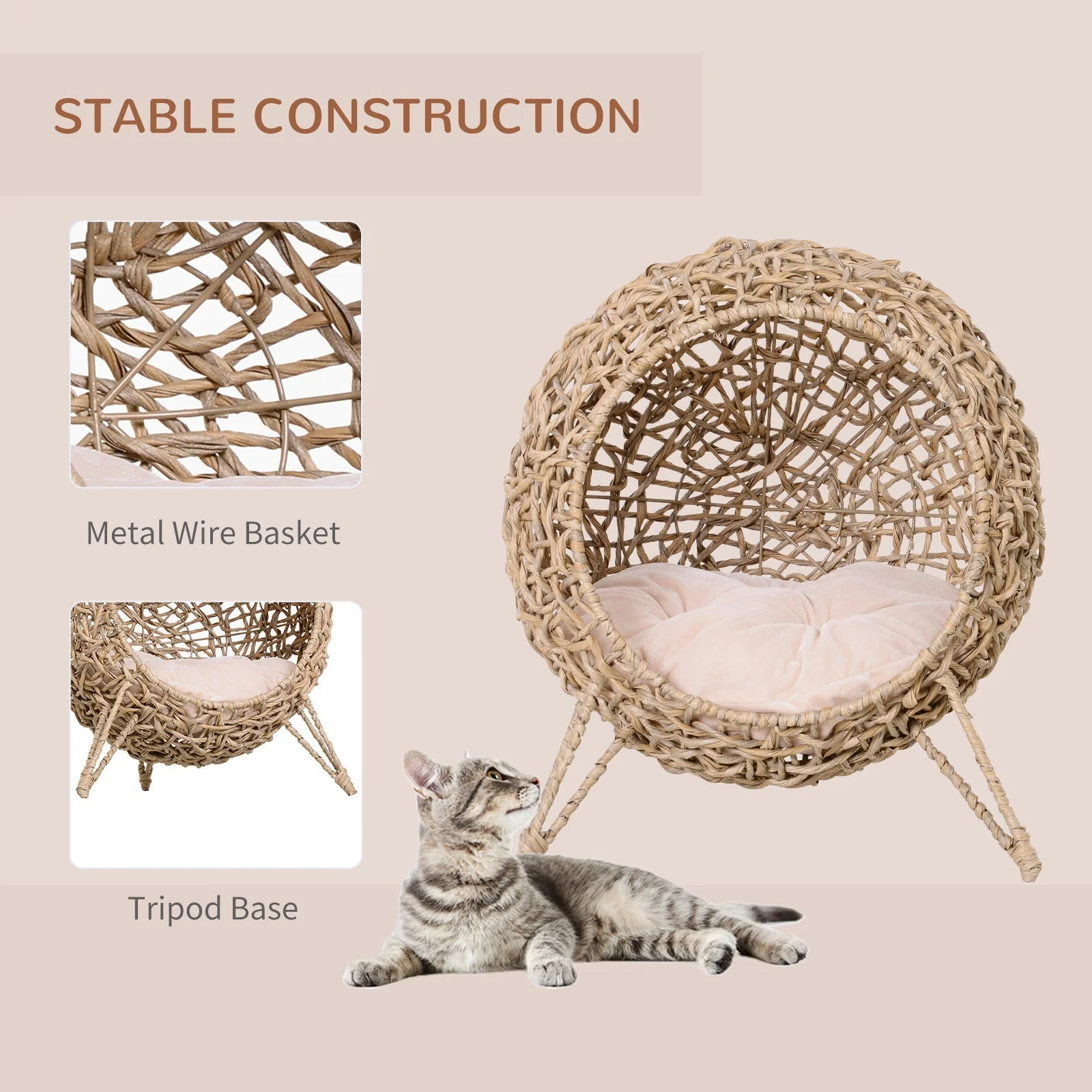 20.5' Weaved Banana Leaf Cat Bed with Cushion Beige - Image 6