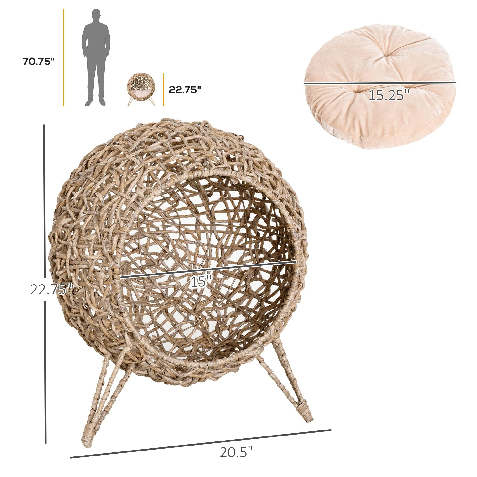 20.5' Weaved Banana Leaf Cat Bed with Cushion Beige - Image 7