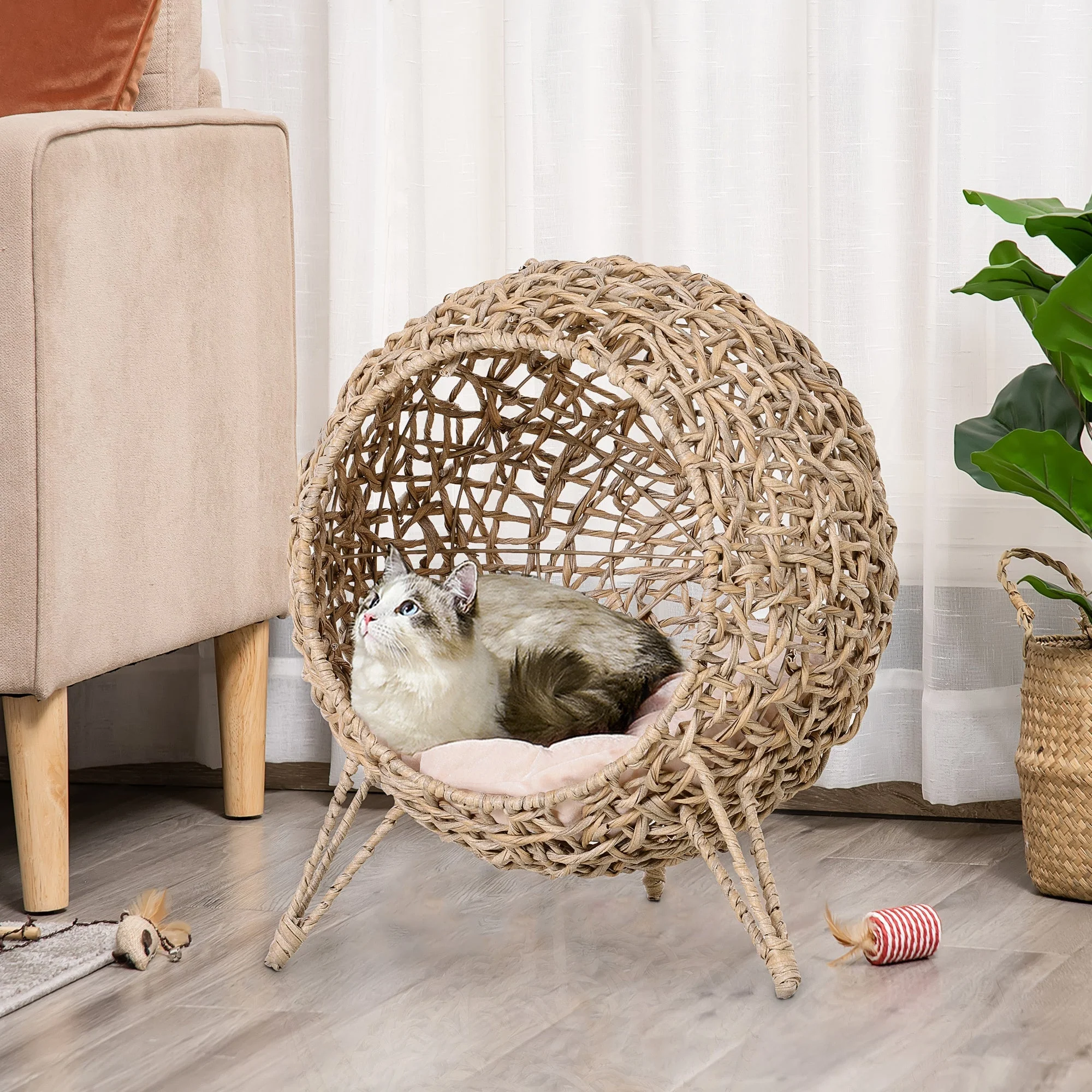 20.5' Weaved Banana Leaf Cat Bed with Cushion Beige - Image 8
