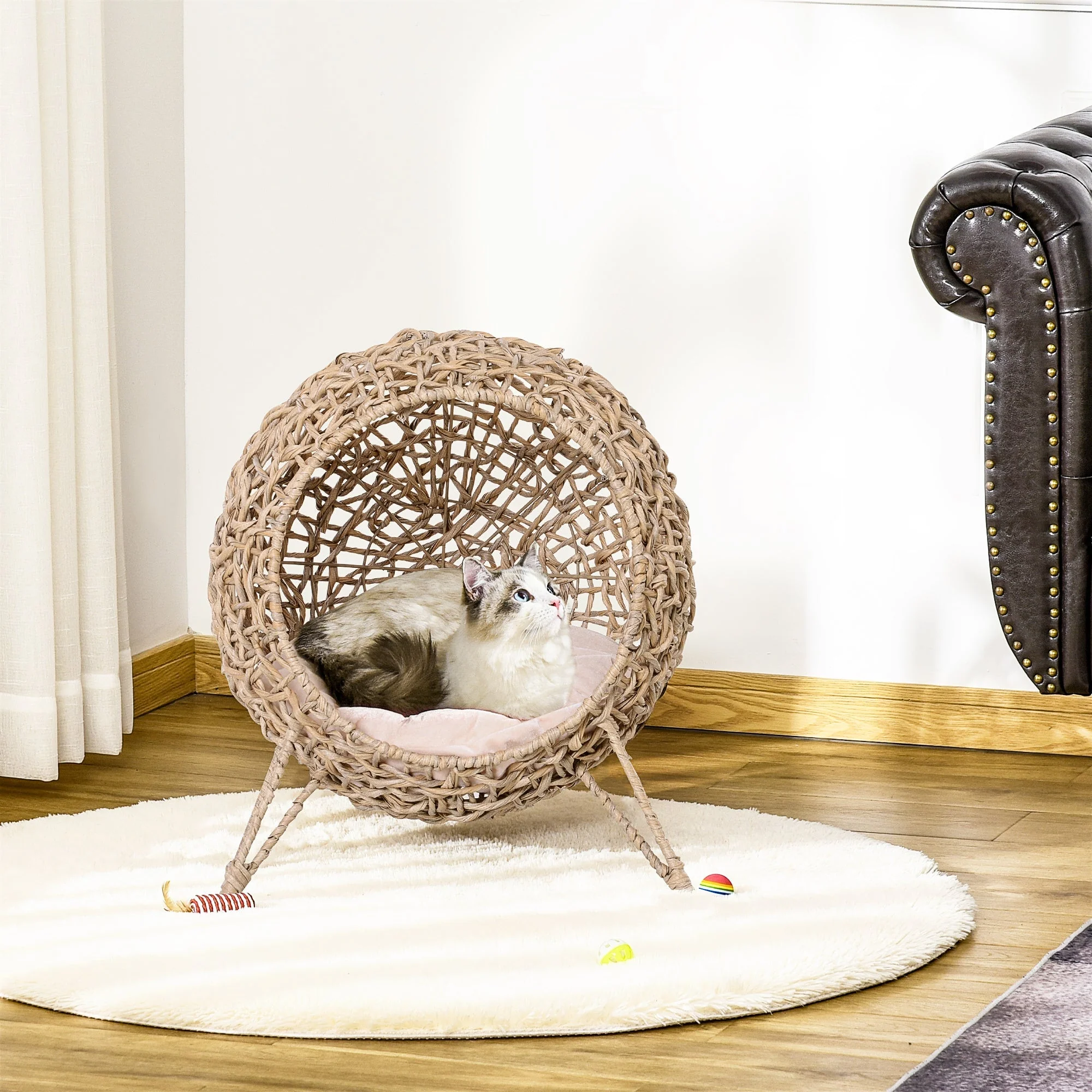 20.5' Weaved Banana Leaf Cat Bed with Cushion Beige - Image 9