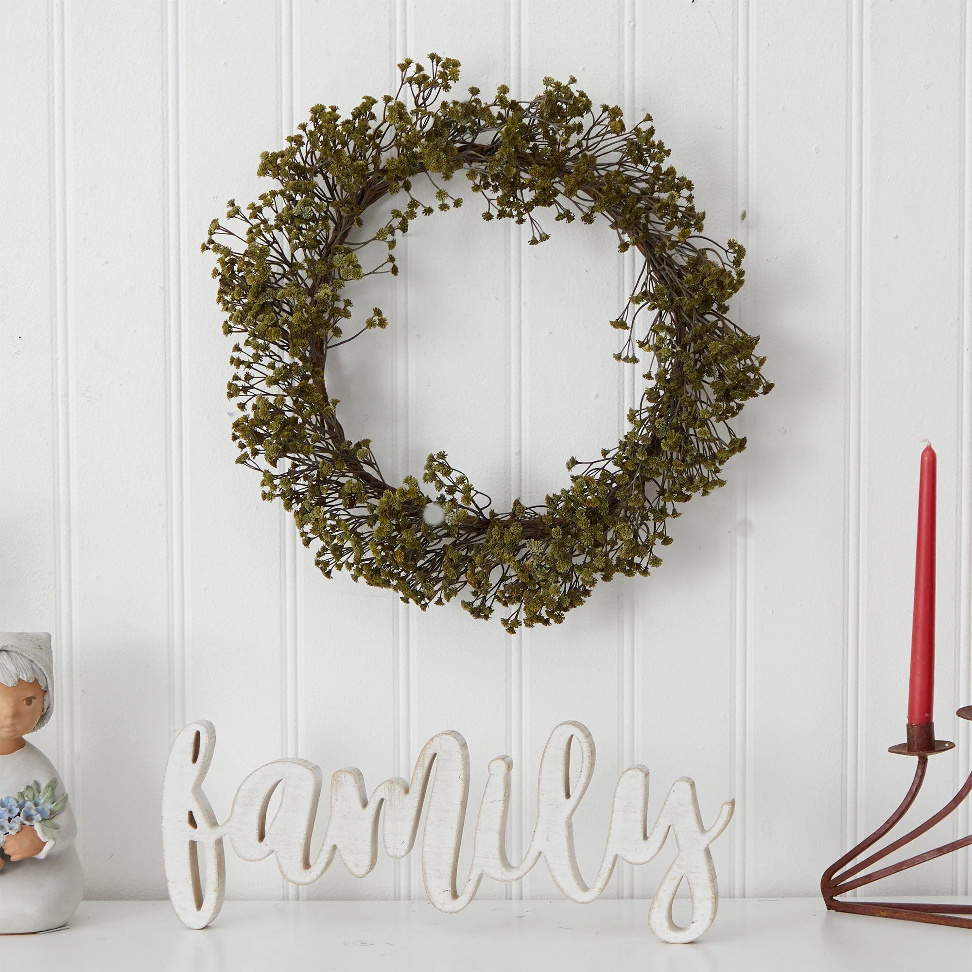 20” Autumn Gypsophila Artificial Wreath - Image 4