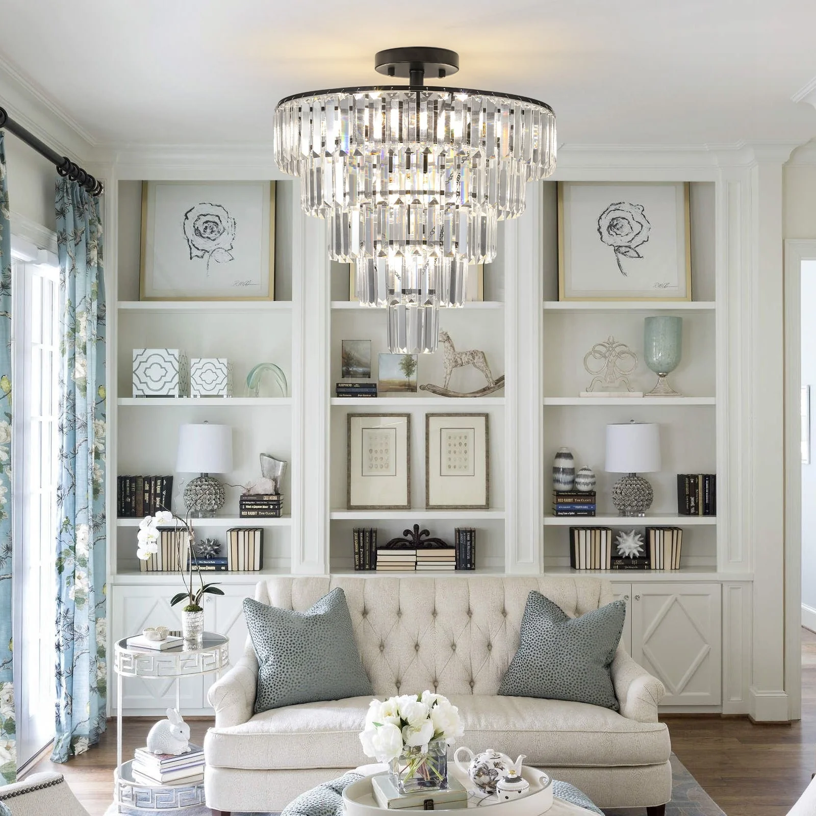 20" Black Crystal Chandelier Ceiling Light - Image 3
